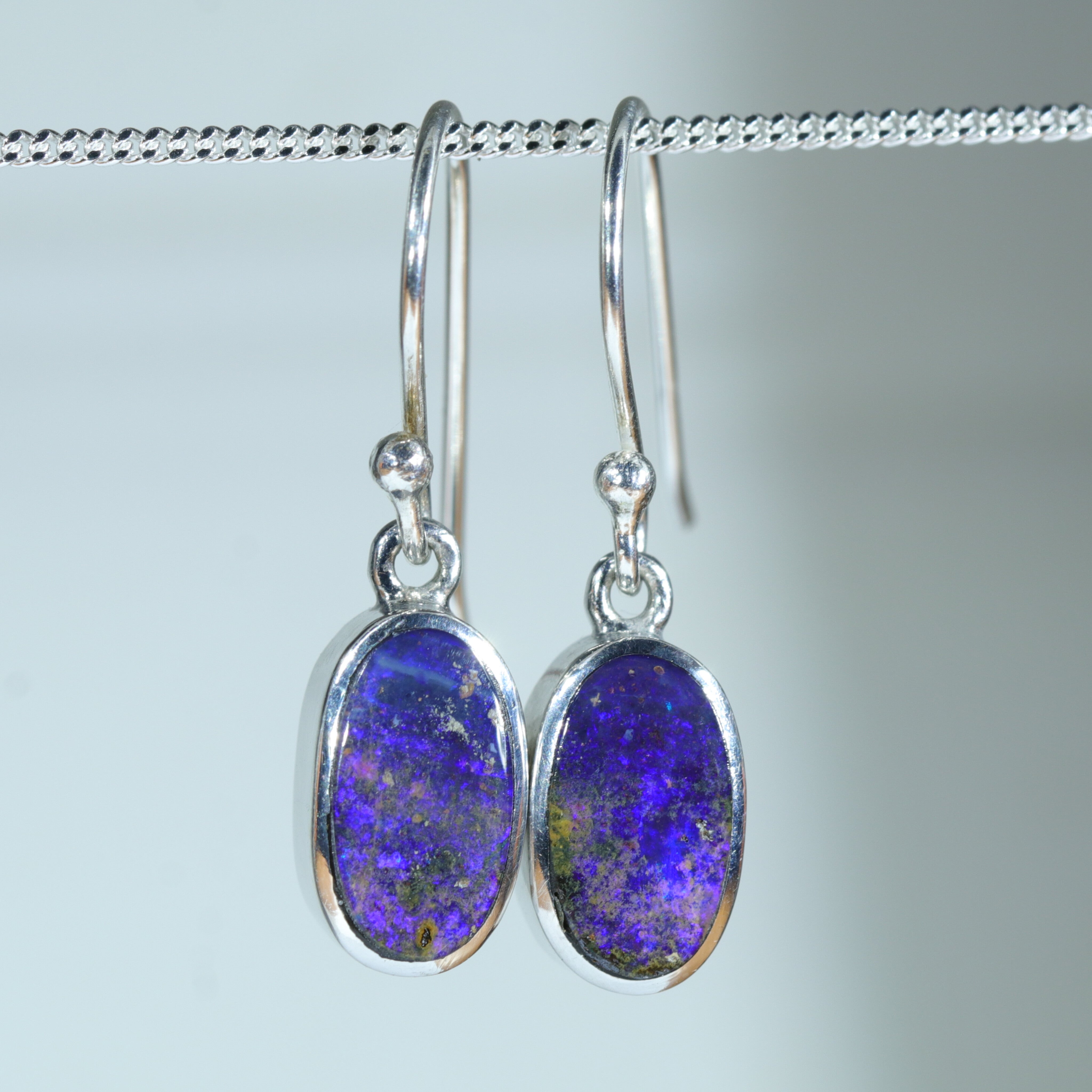 Australian Boulder Opal Silver Earring (10mm x 6mm) Code - V002