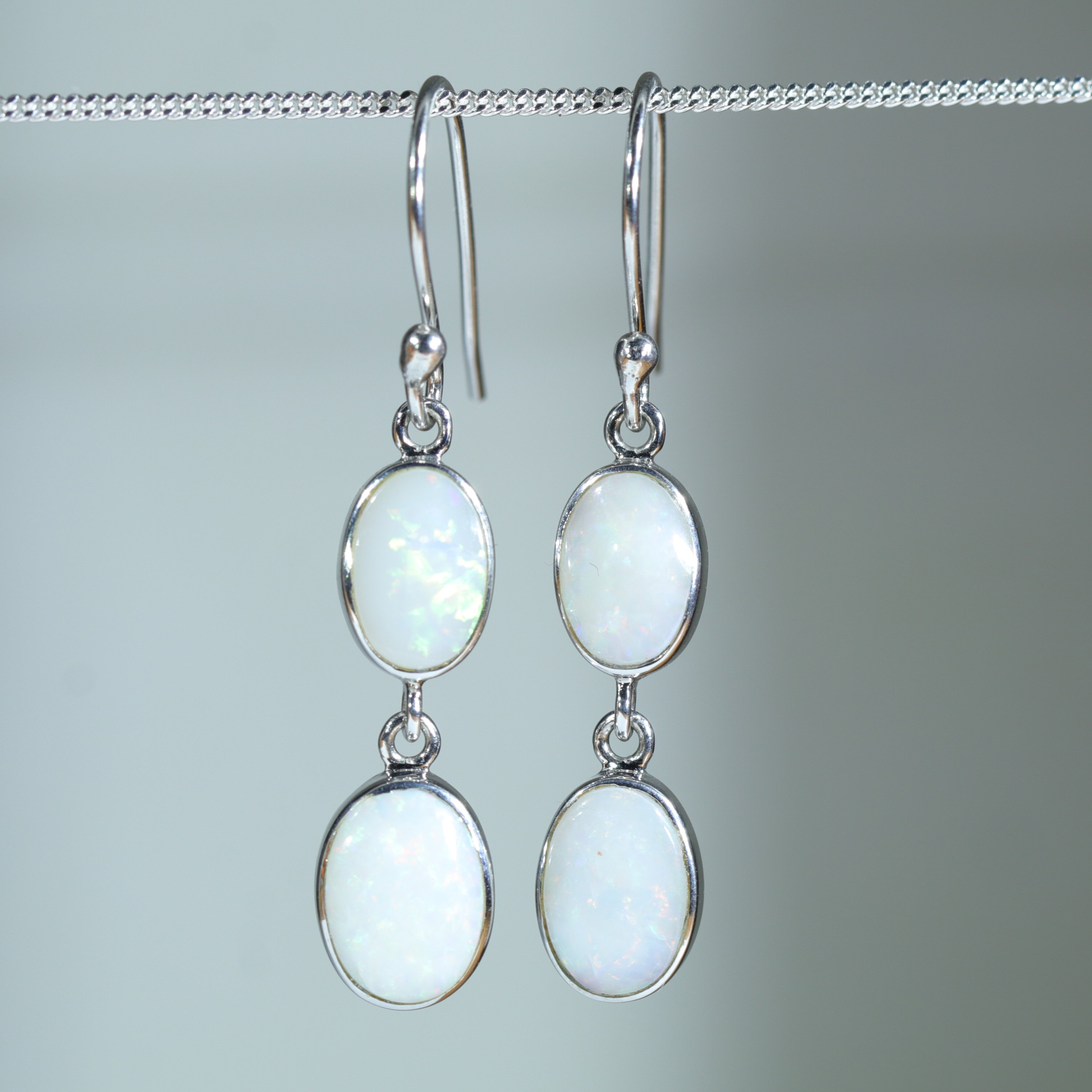 Coober Pedy White Opal Silver Earring (9.5mm x 7mm) Code - SS641