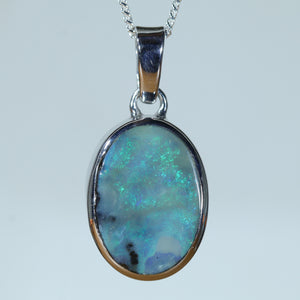 Natural Australian Boulder Opal Silver Pendant
