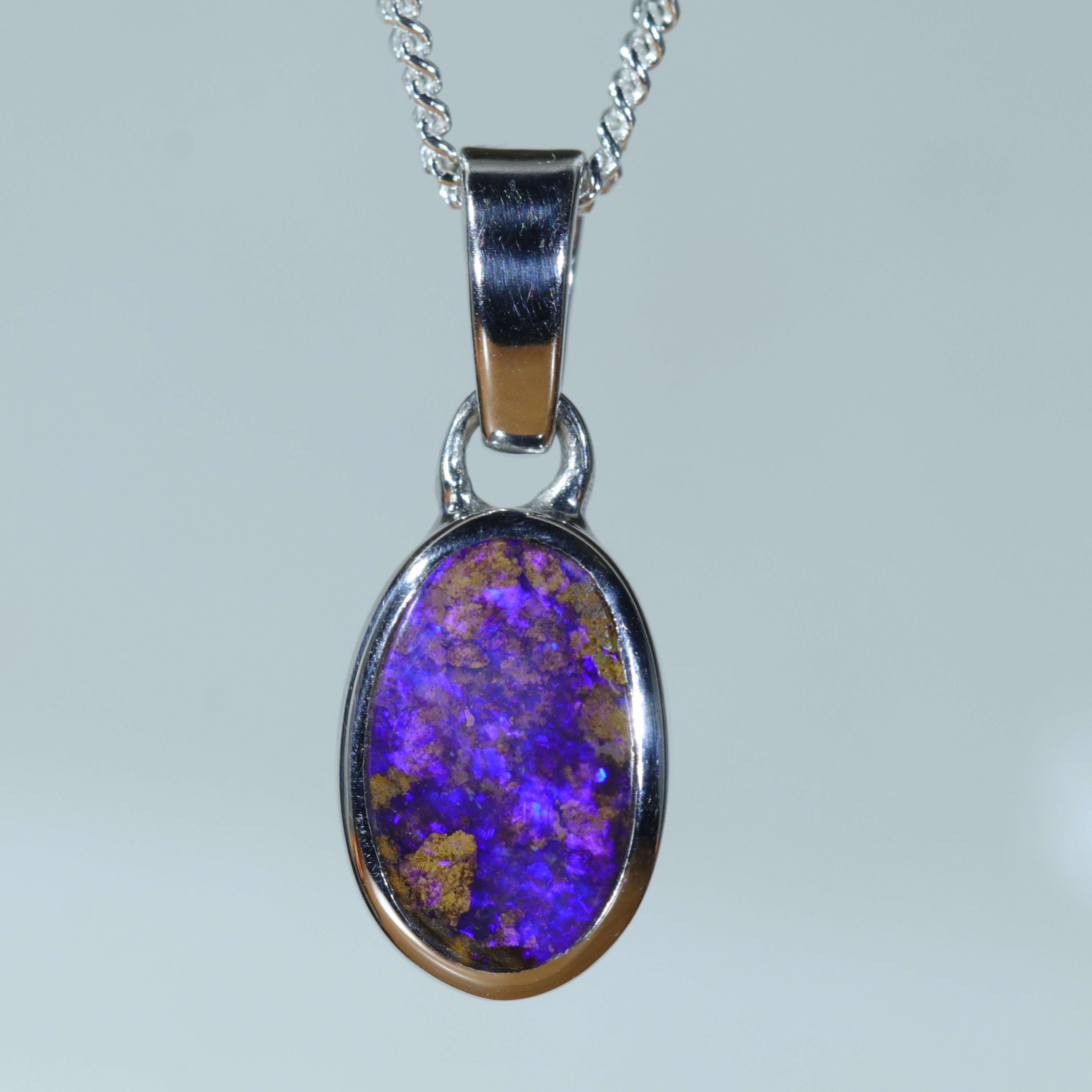 Queensland Boulder Opal Silver Pendant with Silver Chain (9.5 mm x 6mm) Code - Y245