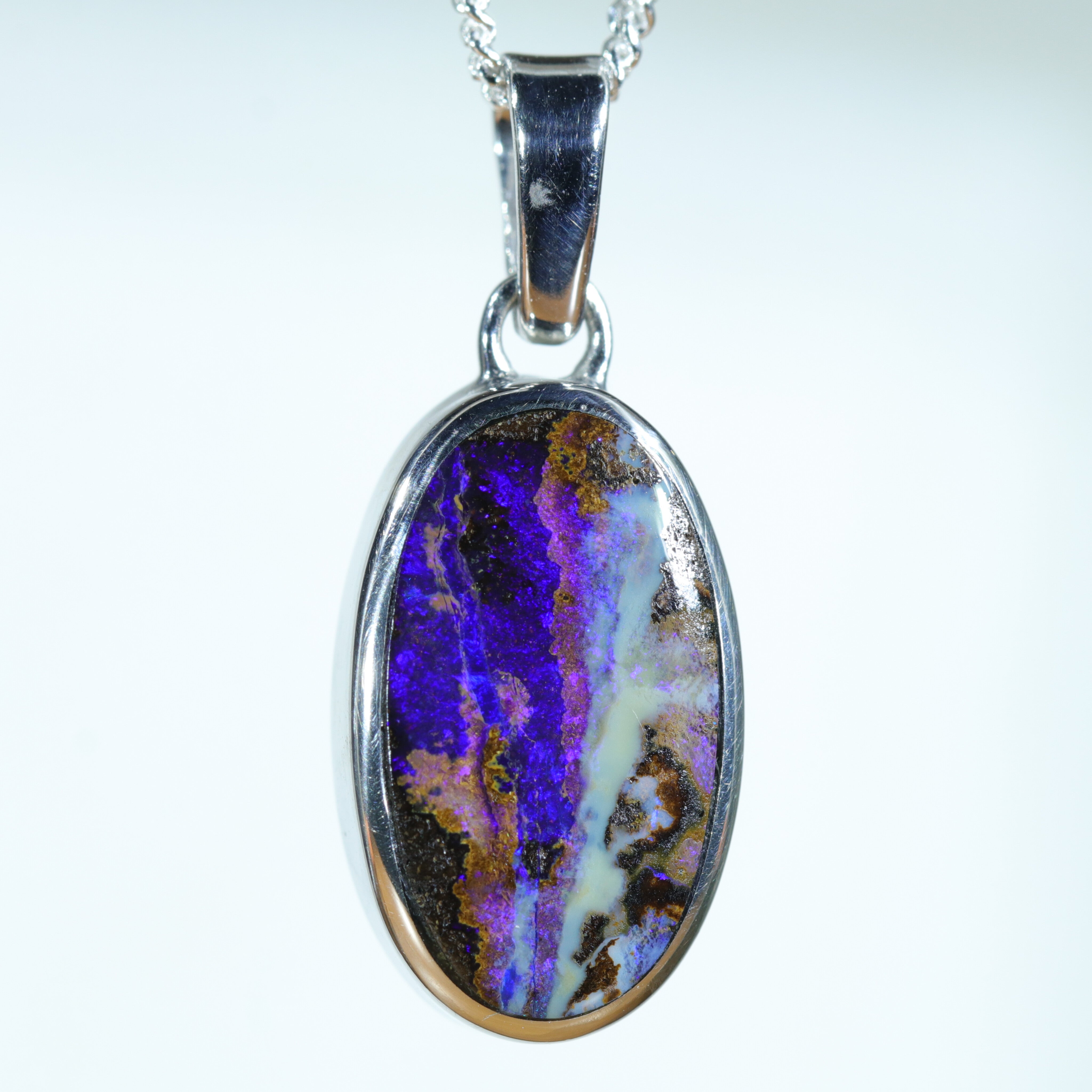 Queensland Boulder Opal Silver Pendant with Silver Chain (16mm x 9mm) Code - Y220