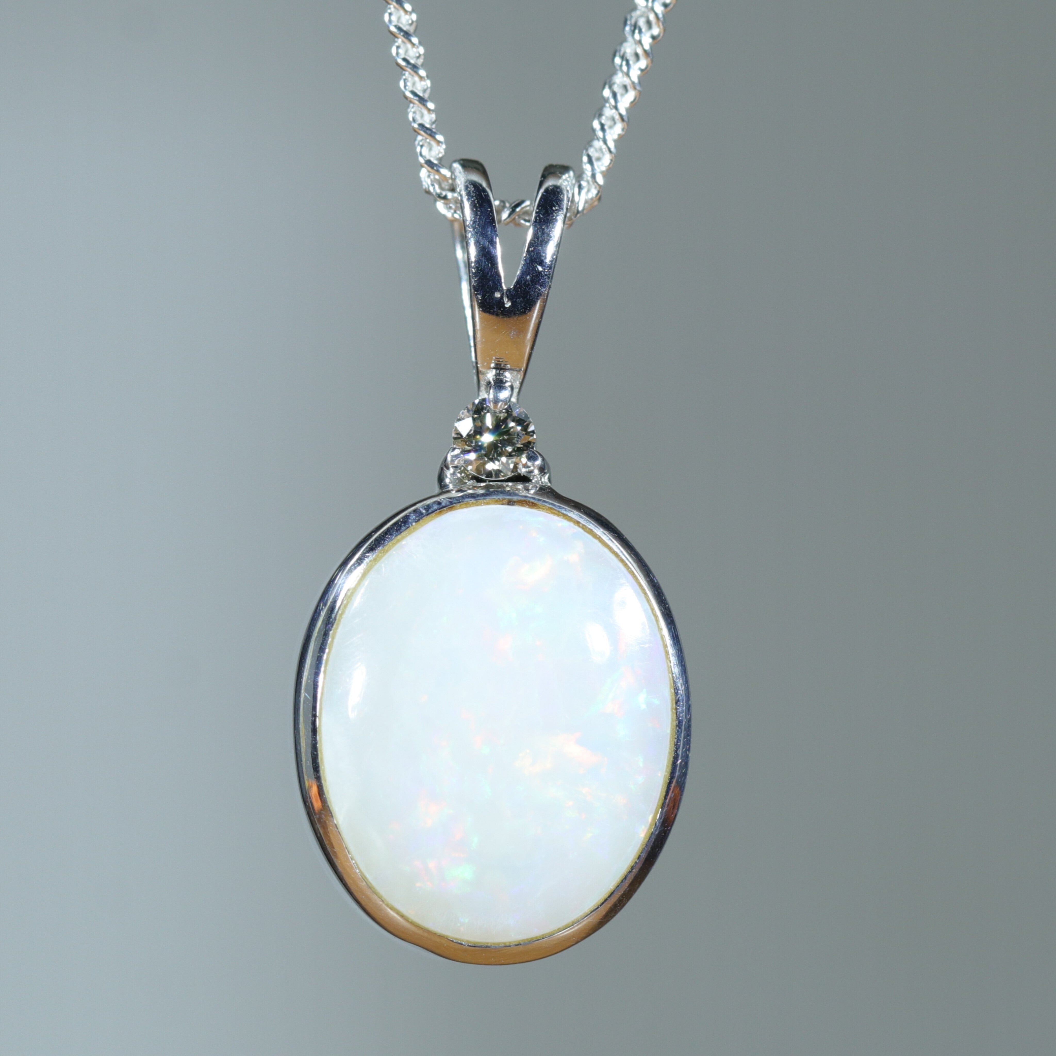 Coober Pedy Opal and Diamond Silver Pendant with Silver Chain (11mm x 9mm) Code - Y98