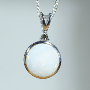 Natural Australian Solid White Opal Silver and Diamond Pendant