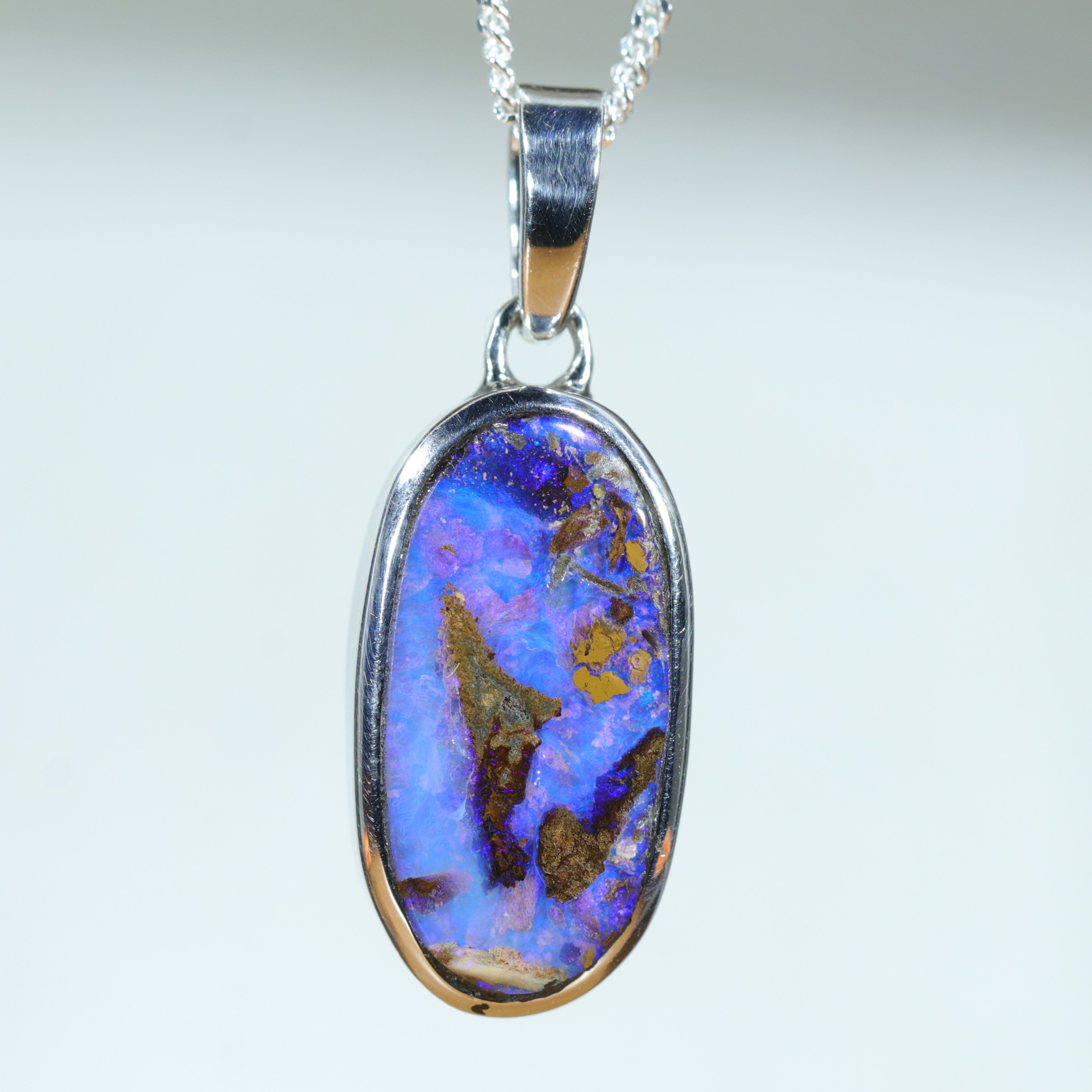Queensland Boulder Opal Silver Pendant with Silver Chain (18.5mm x 10mm) Code - Y85