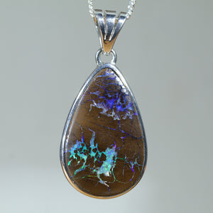 Natural Australian Boulder Opal Matrix Silver Pendant