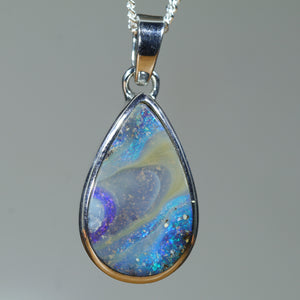 Natural Australian Boulder Opal Silver Pendant