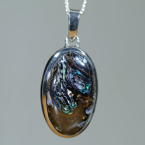 Natural Australian Koroit Opal Matrix Silver Pendant