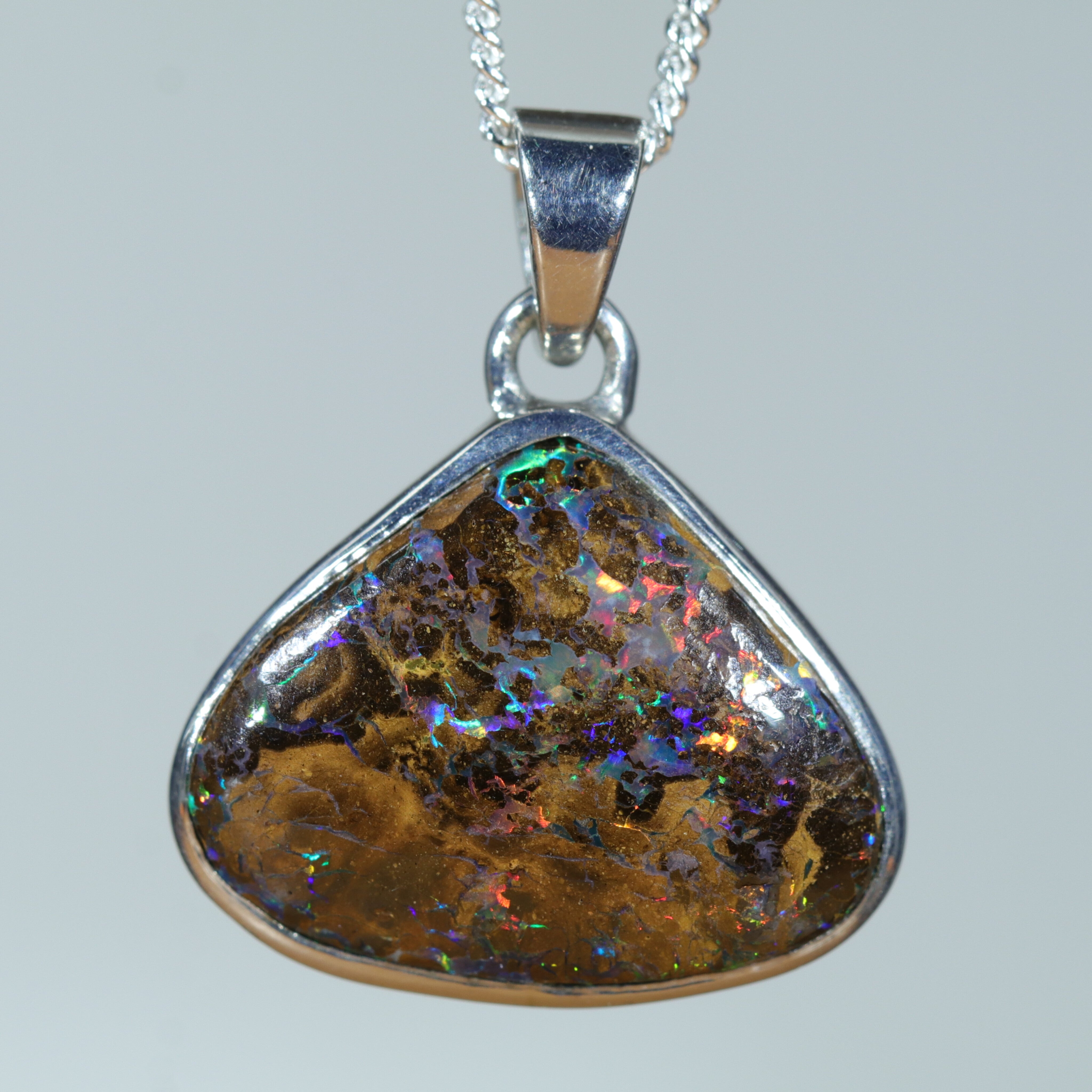 Australian Boulder Opal Matrix Silver Pendant with Silver Chain (13mm x 16mm)  Code - Y193