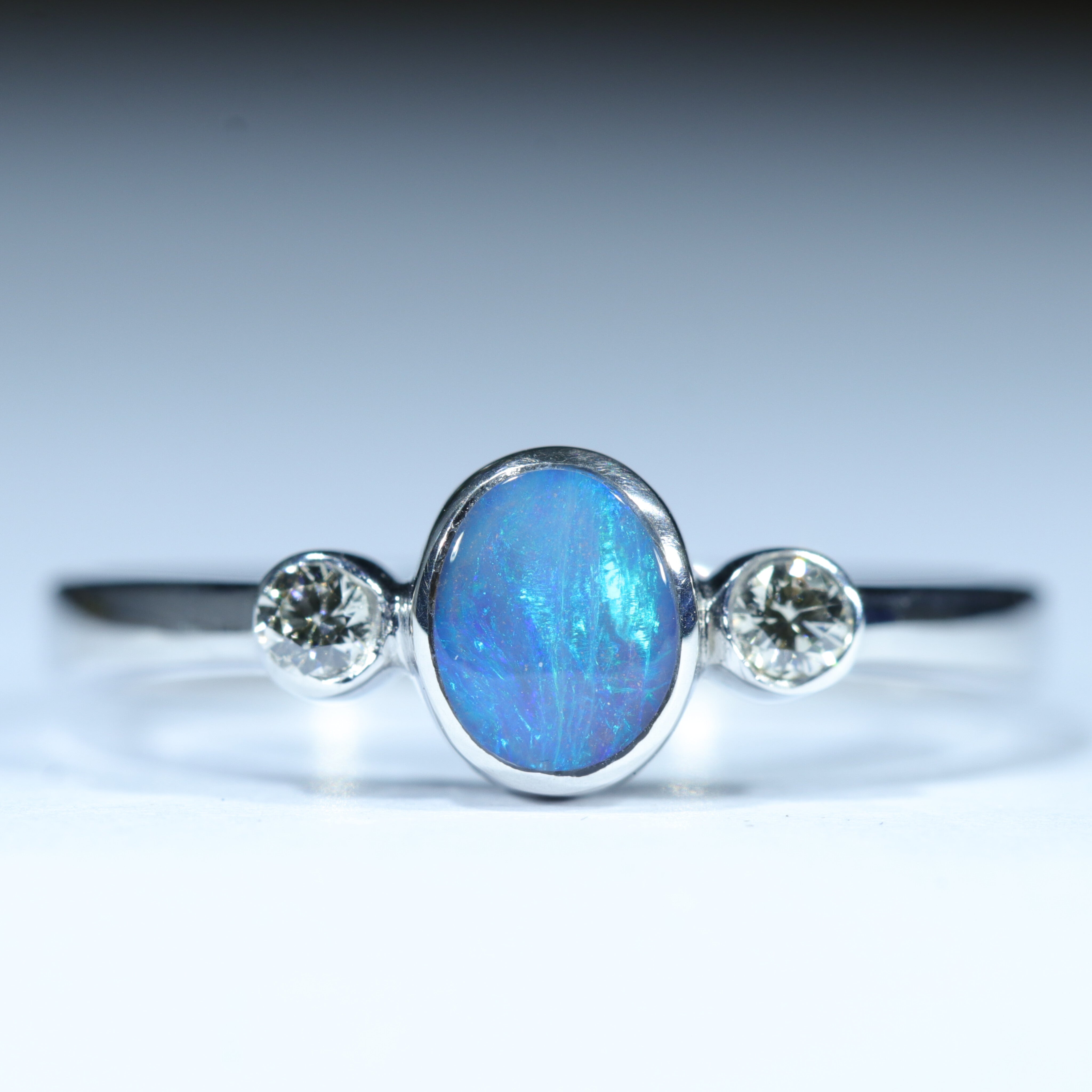 Australian Solid Boulder Opal and Diamond Silver Ring - Size 6.75 Code CC436