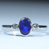 Natural Australian Black Opal Silver and Diamond Ring