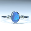Natural Australian Solid Black Opal Silver and Diamond Ring