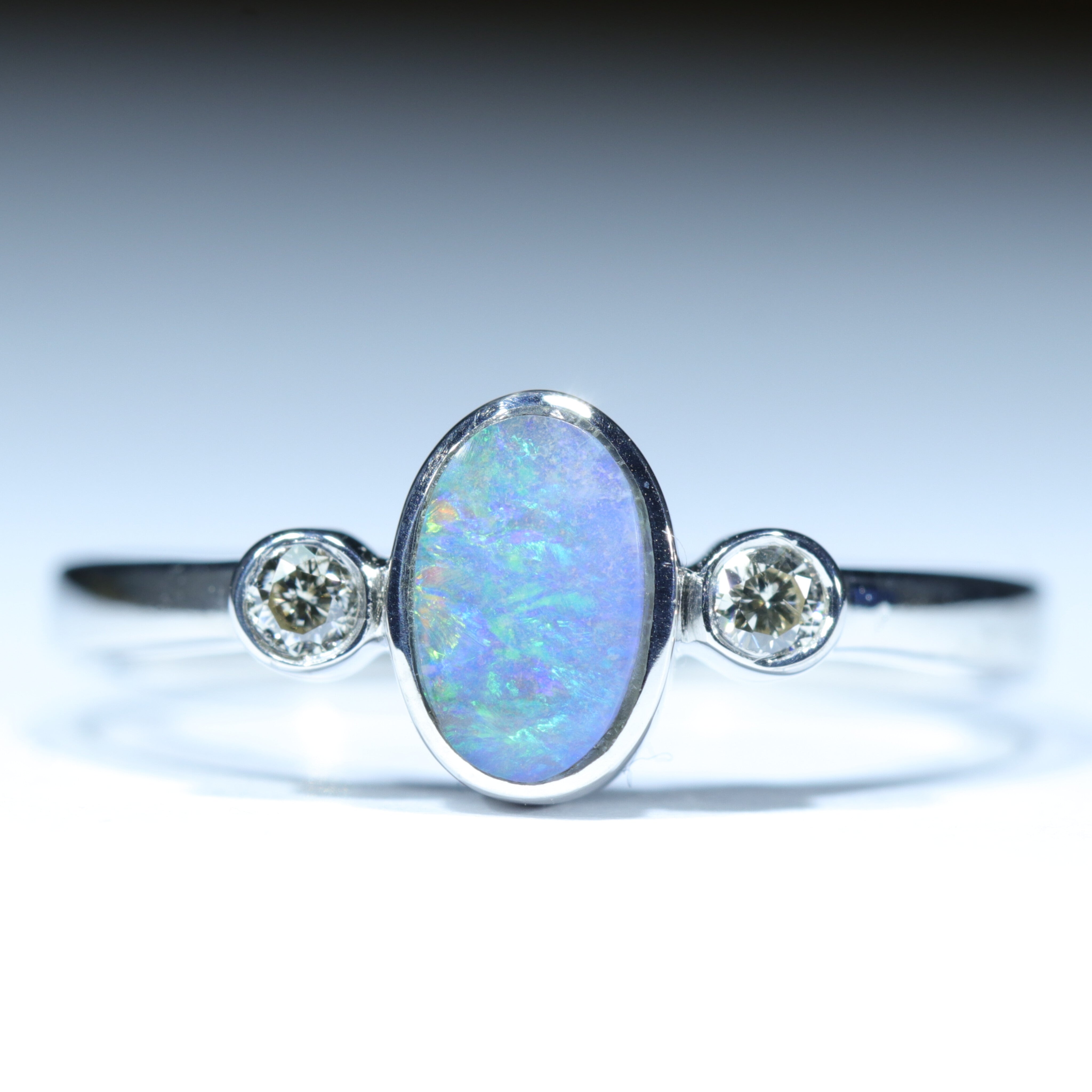 Australian Solid Boulder Opal and Diamond Silver Ring - Size 6.5 Code CC438