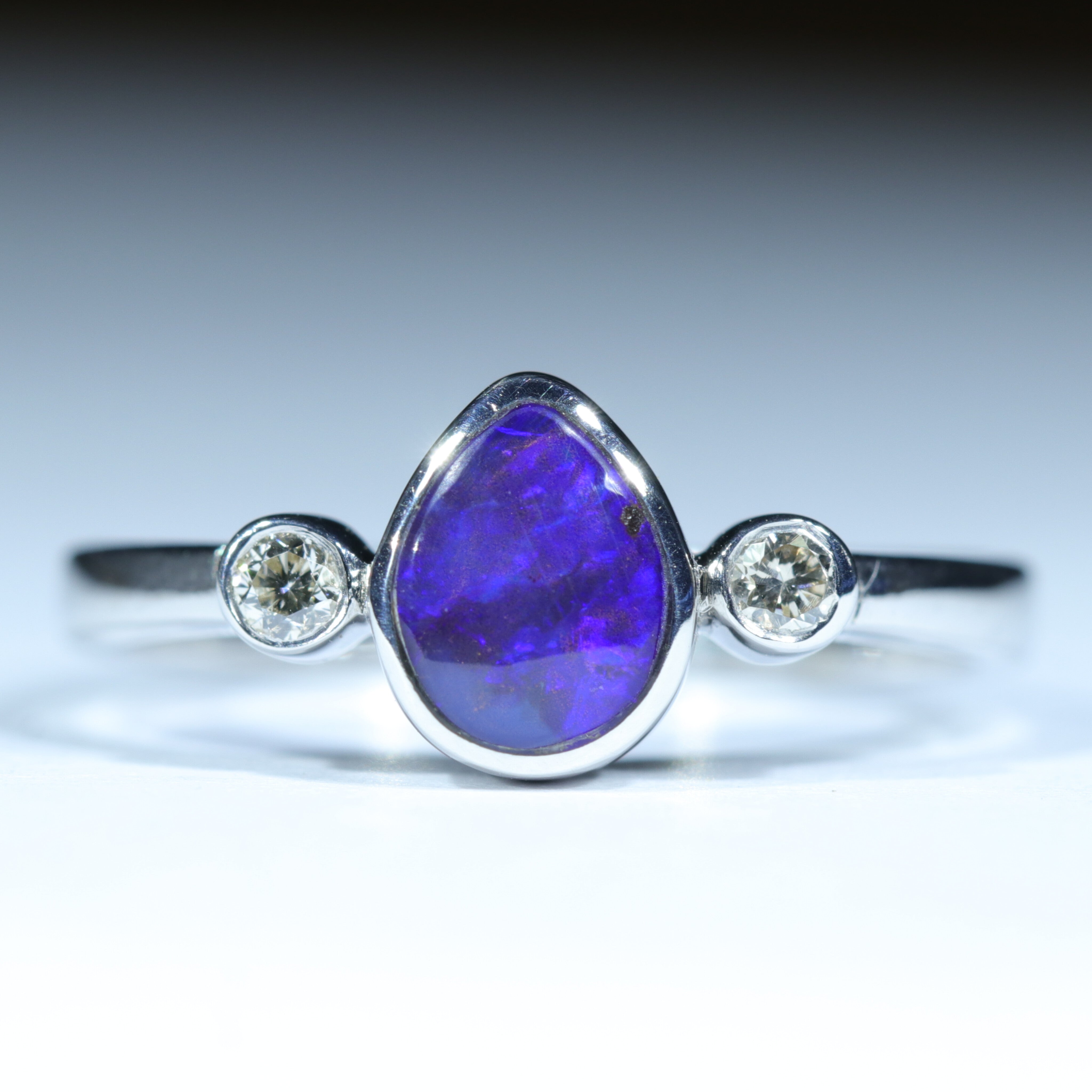 Australian Solid Boulder Opal and Diamond Silver Ring - Size 6.75 Code CC450