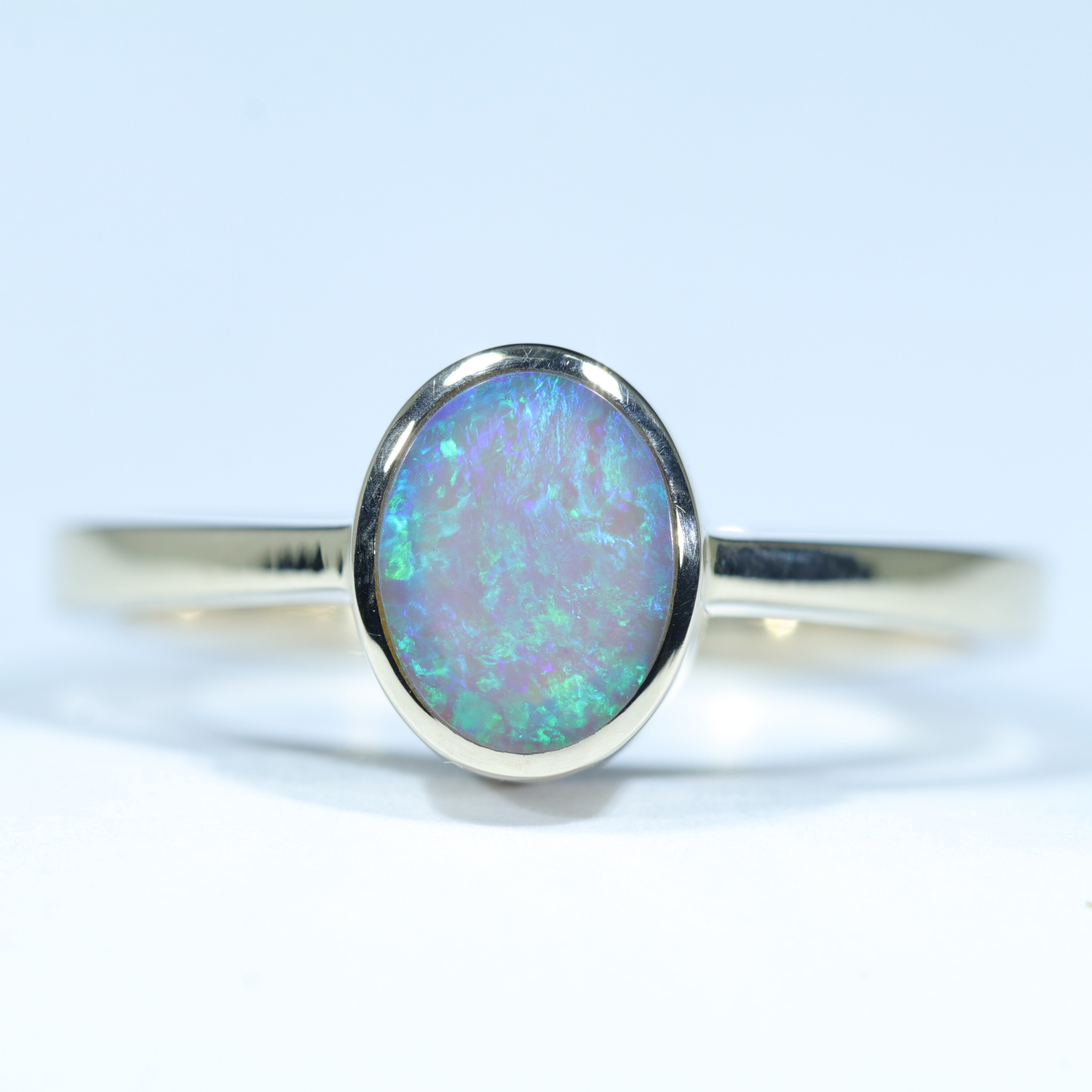 Coober Pedy Dark Opal Gold Ring - Size 6.75 Code - V39