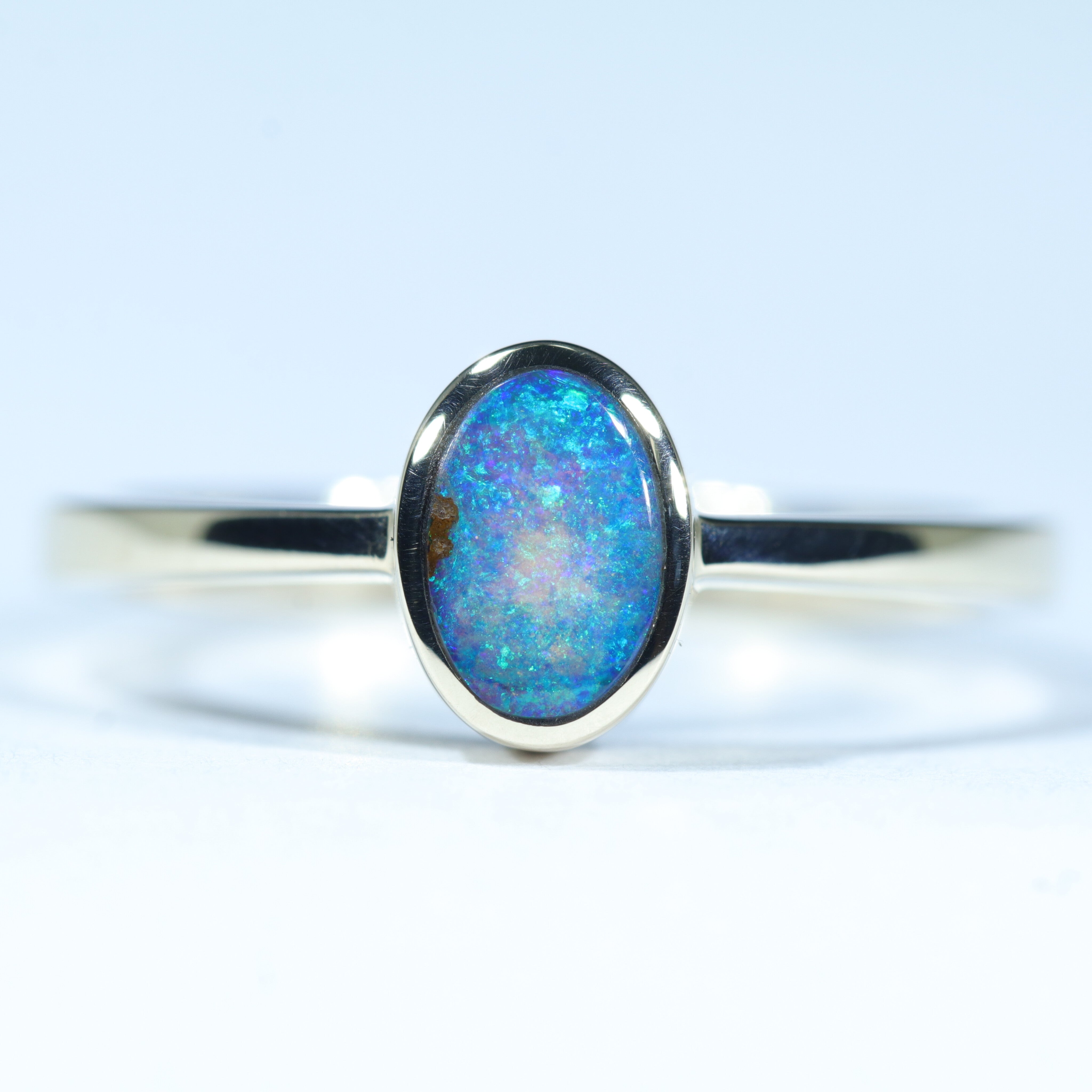 Natural Solid Australian Boulder Opal Gold Ring - Size 6.5  US Code - V38