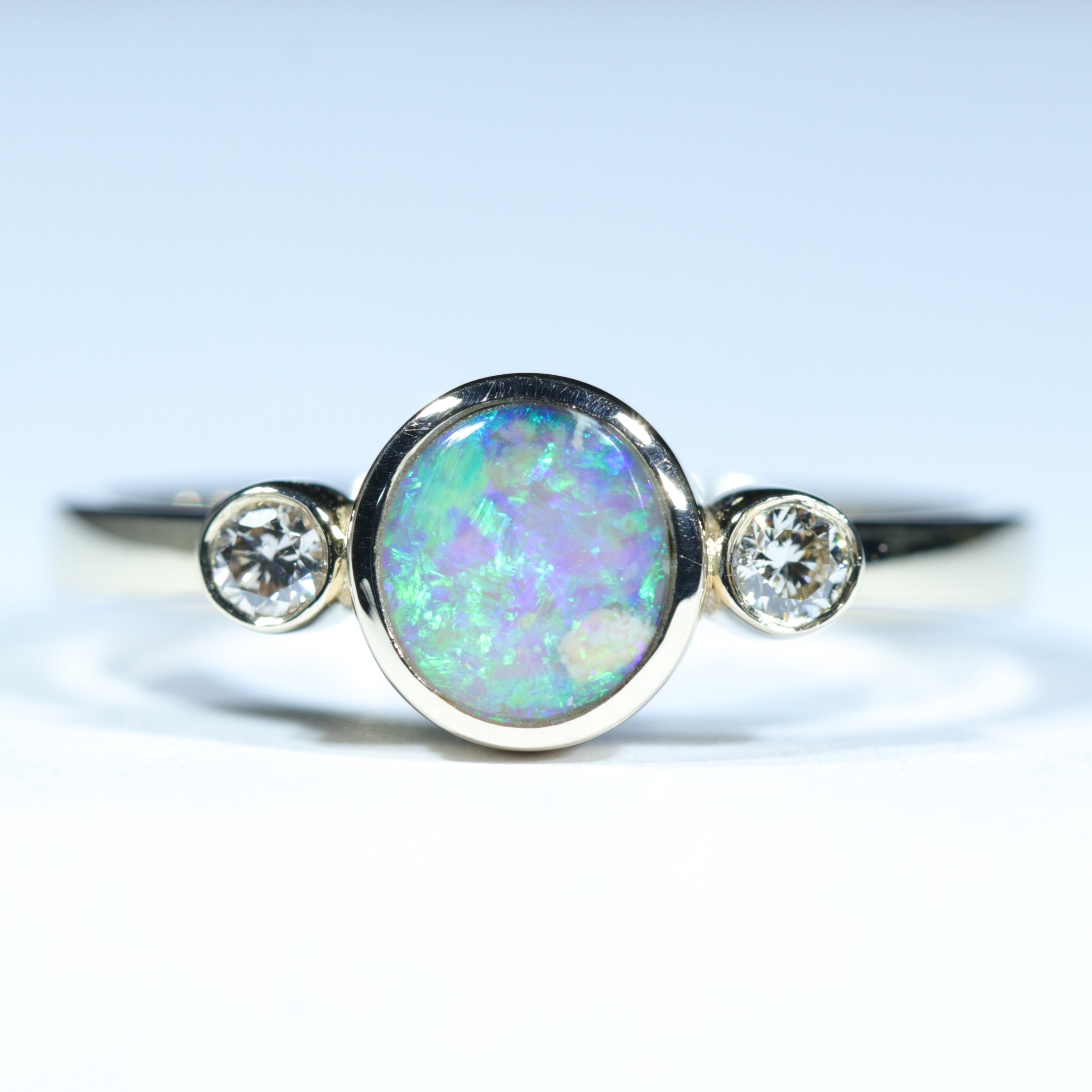 Natural Solid Australian Boulder Opal and Diamond Gold Ring - Size 7.25  US Code - V45