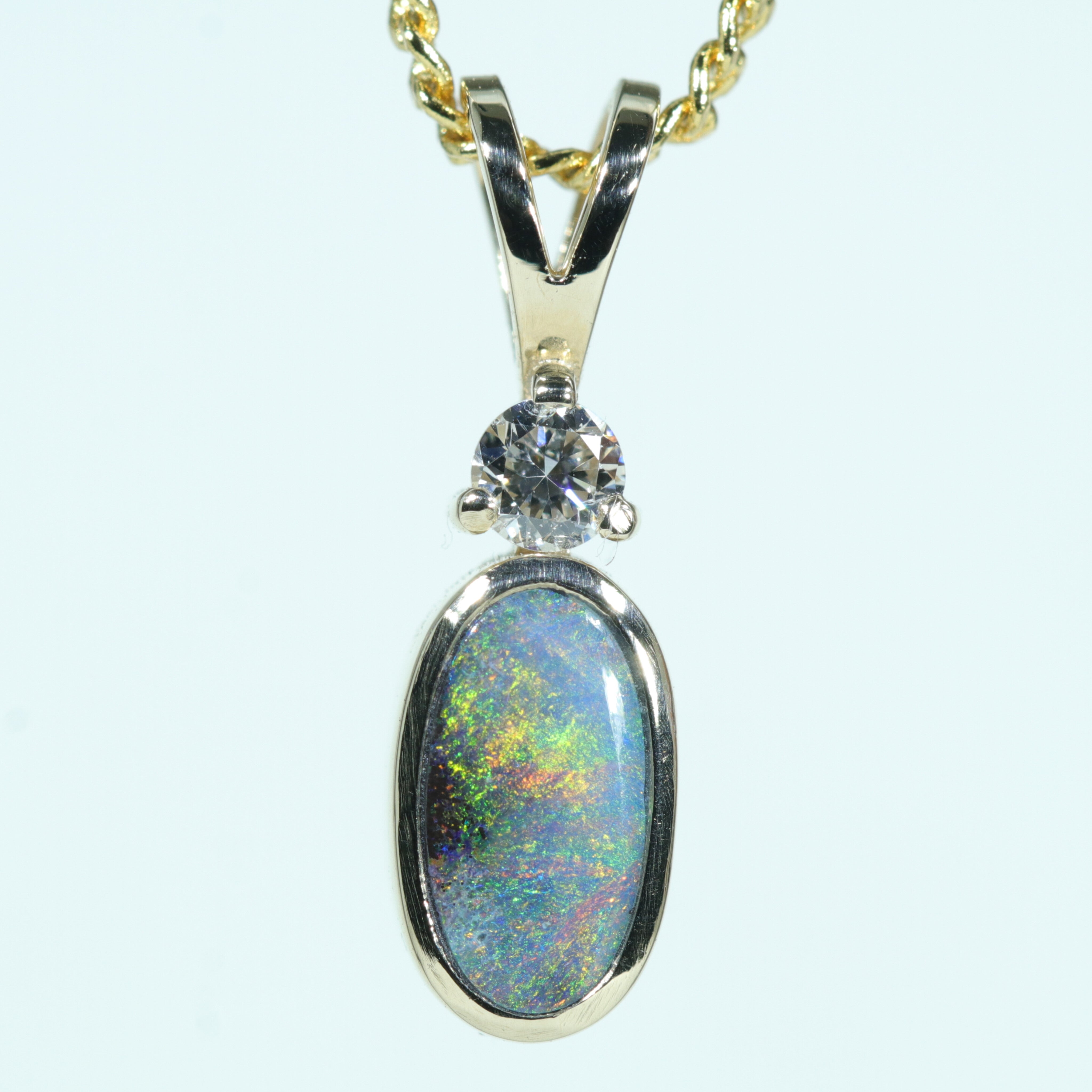 Natural Australian Boulder Opal and Diamond Gold Pendant (7mm x 4mm) Code - Z83