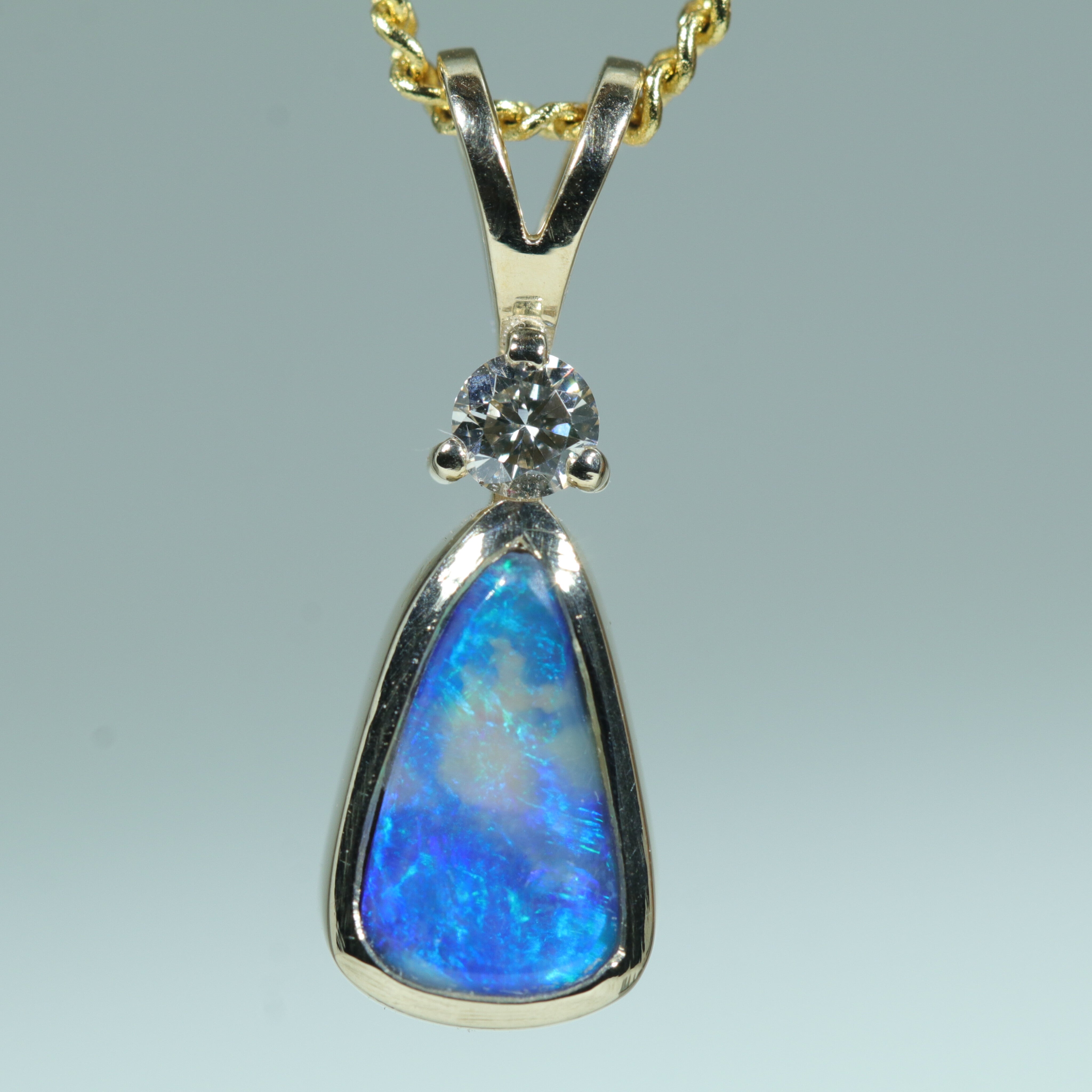Natural Australian Boulder Opal and Diamond Gold Pendant (8.5mm x 5mm) Code - Z102