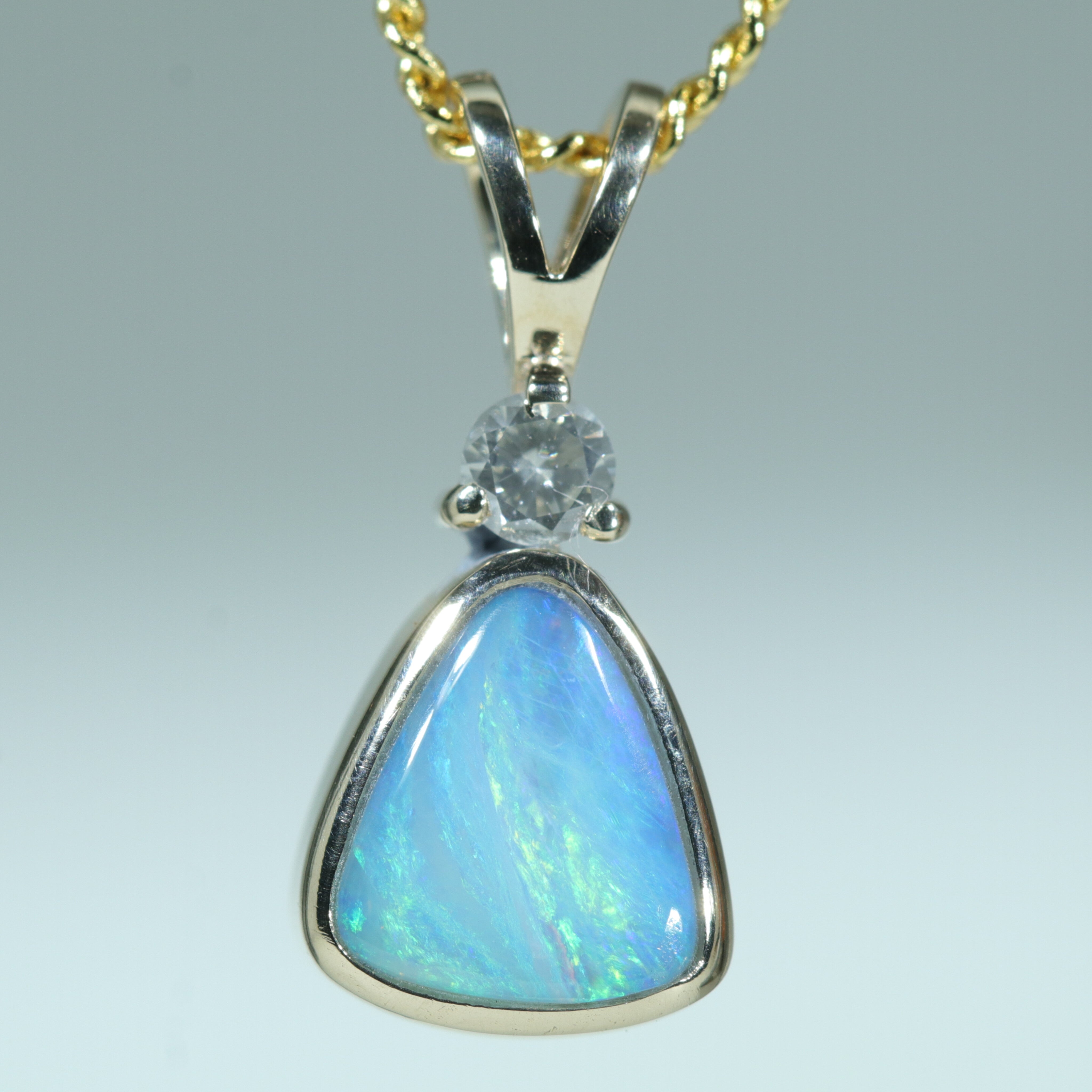Natural Australian Boulder Opal and Diamond Gold Pendant (7.5mm x 6.5mm) Code - Z98