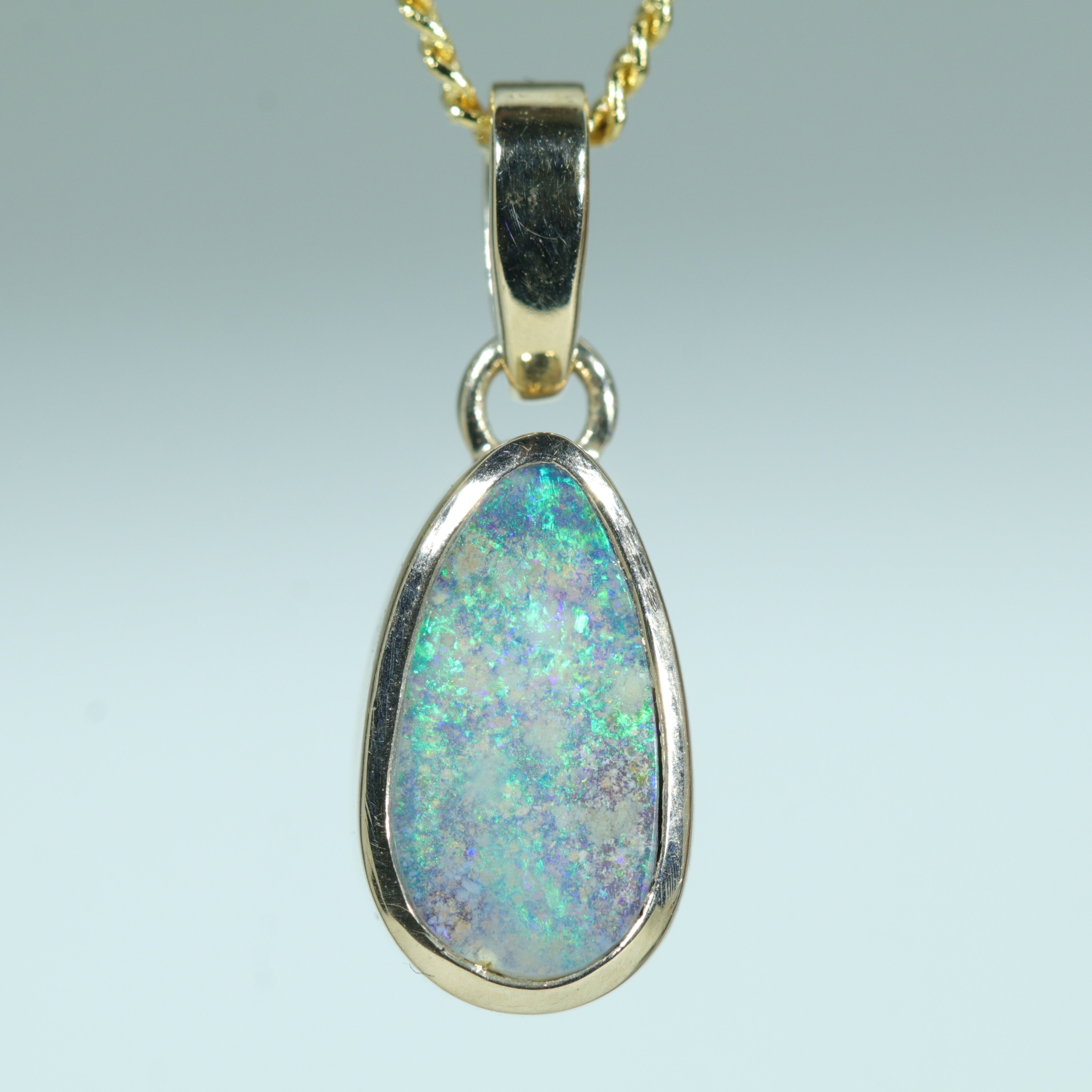 Natural Solid Australian Boulder Opal Gold Pendant (11mm x 5mm) Code - Z97