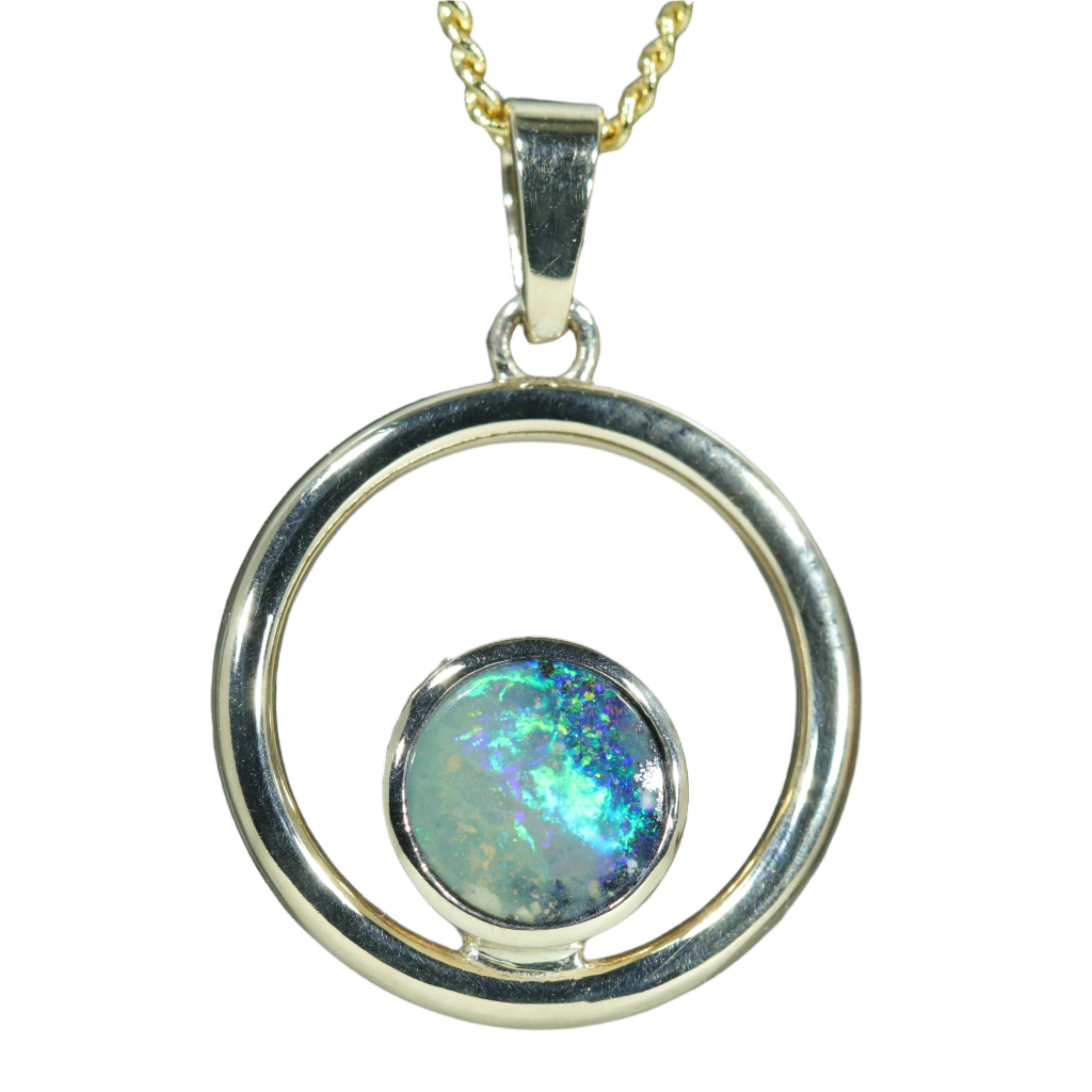 Natural Solid Australian Boulder Opal Gold Pendant (7mm x 7mm) Code - Z85