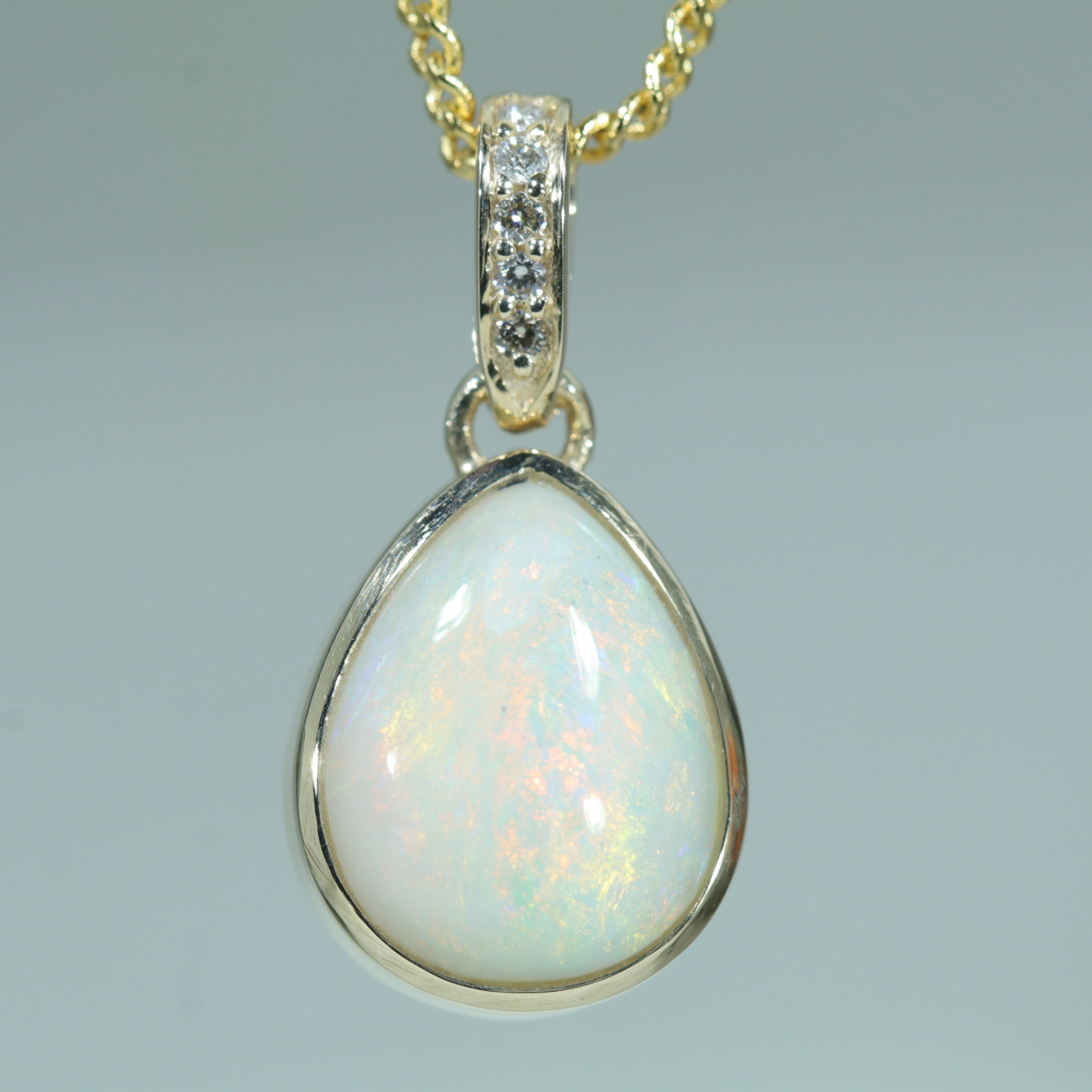 Coober Pedy Solid White Opal and Diamond Gold Pendant (11mm x 7mm ) Code - Z99