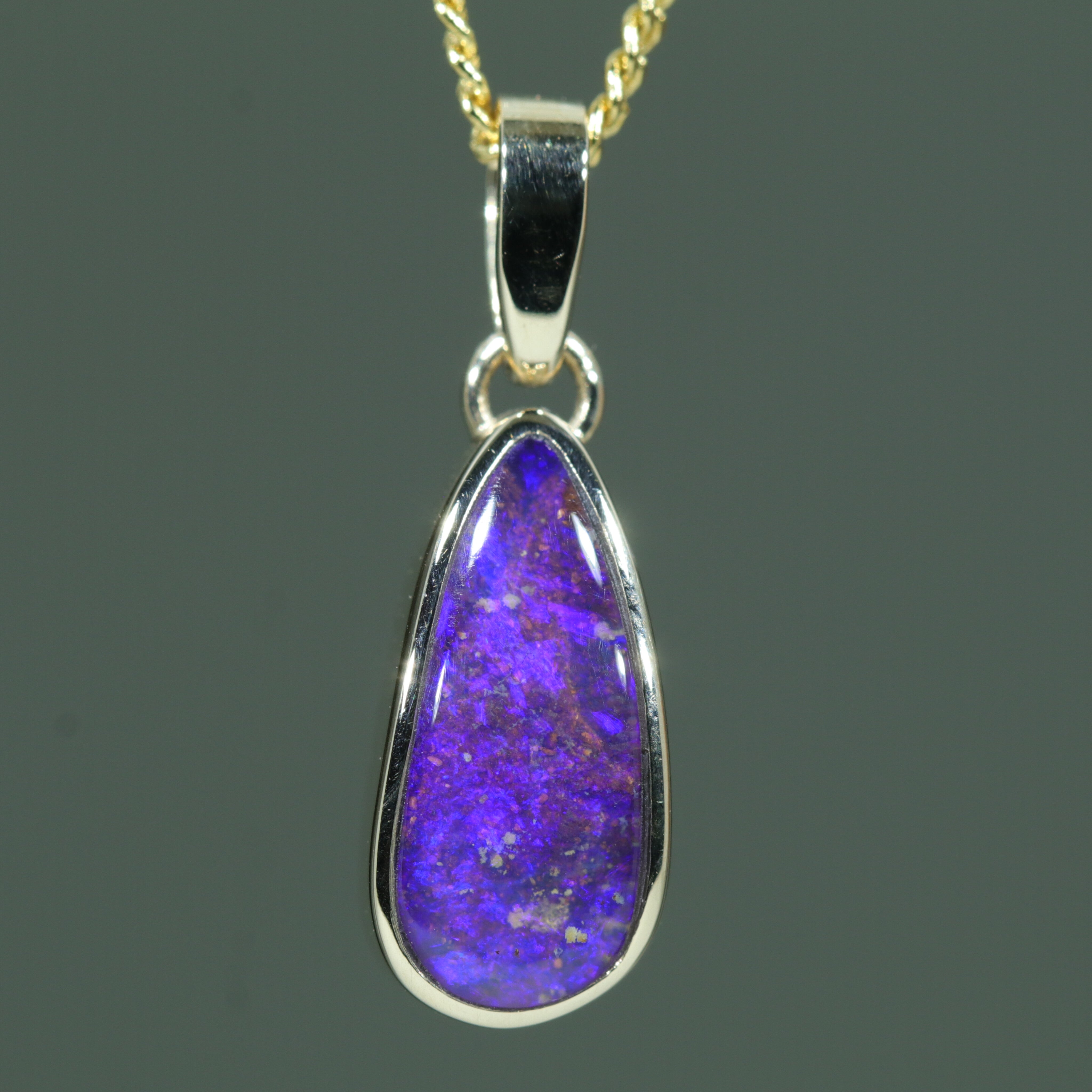 Natural Solid Australian Boulder Opal Gold Pendant (12mm x 6mm) Code - Z88