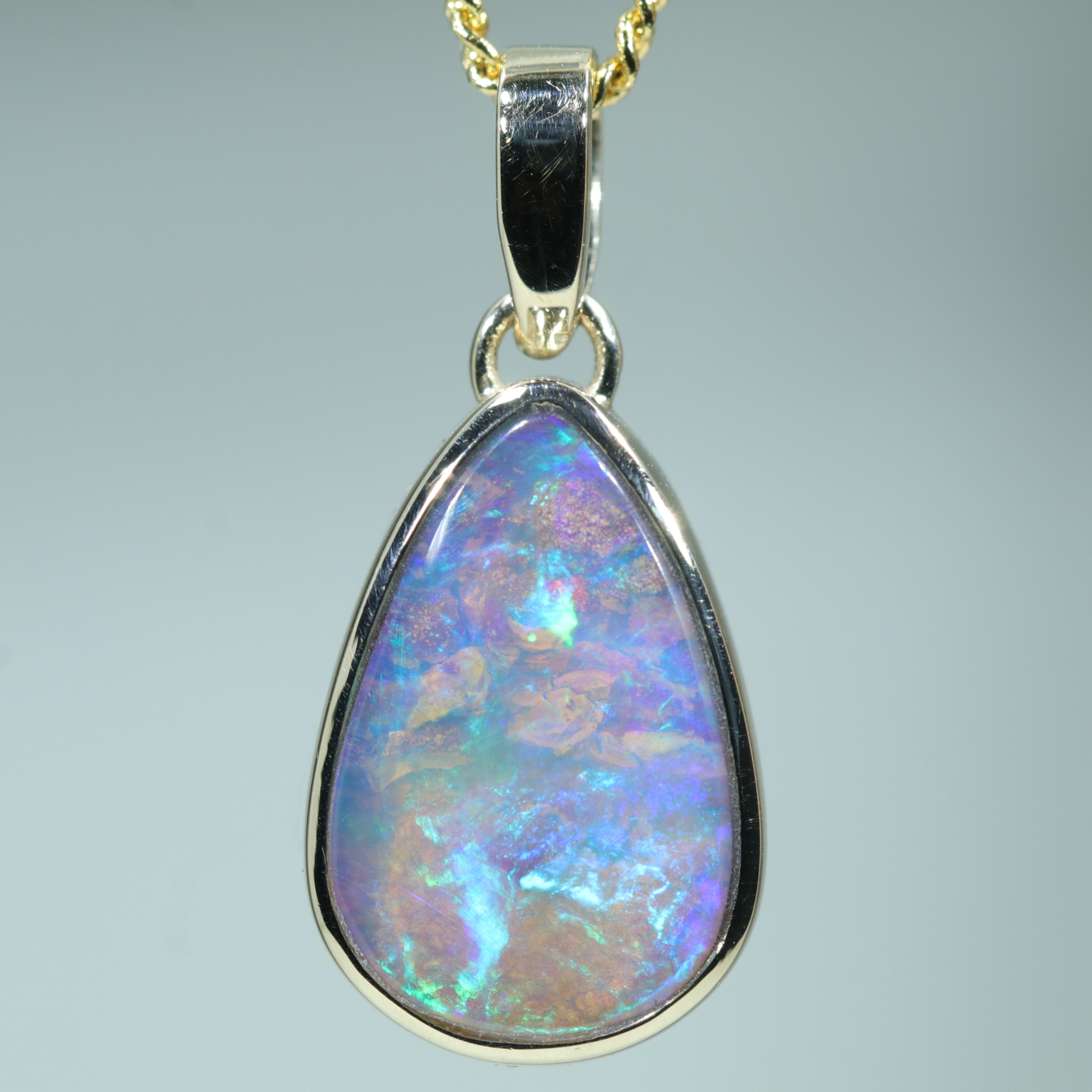 Natural Solid Australian Boulder Opal Gold Pendant (13mm x 9mm) Code - Z107