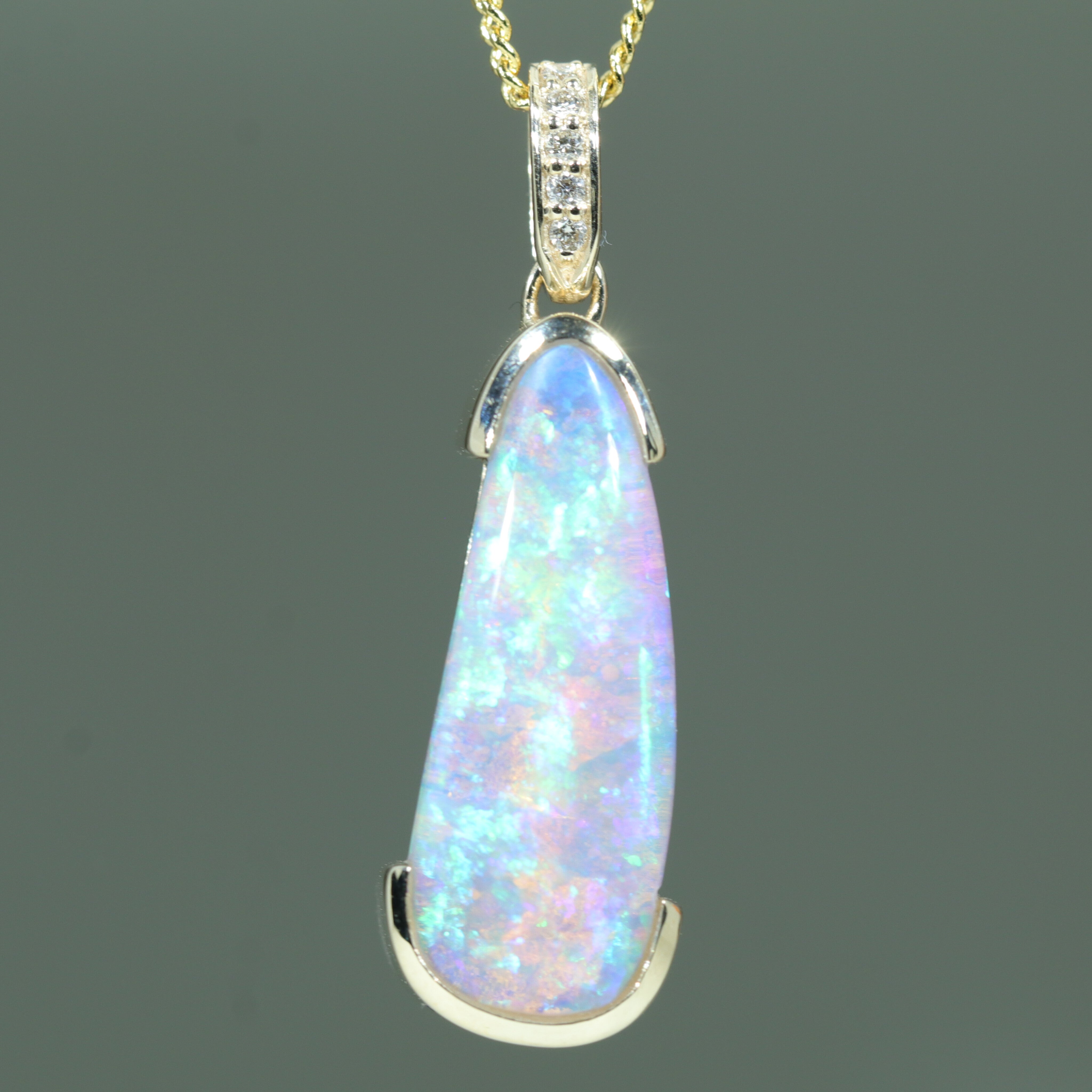 Natural Solid Australian Pipe Opal and Diamond Gold Pendant (22mm x 9mm) Code - Z105