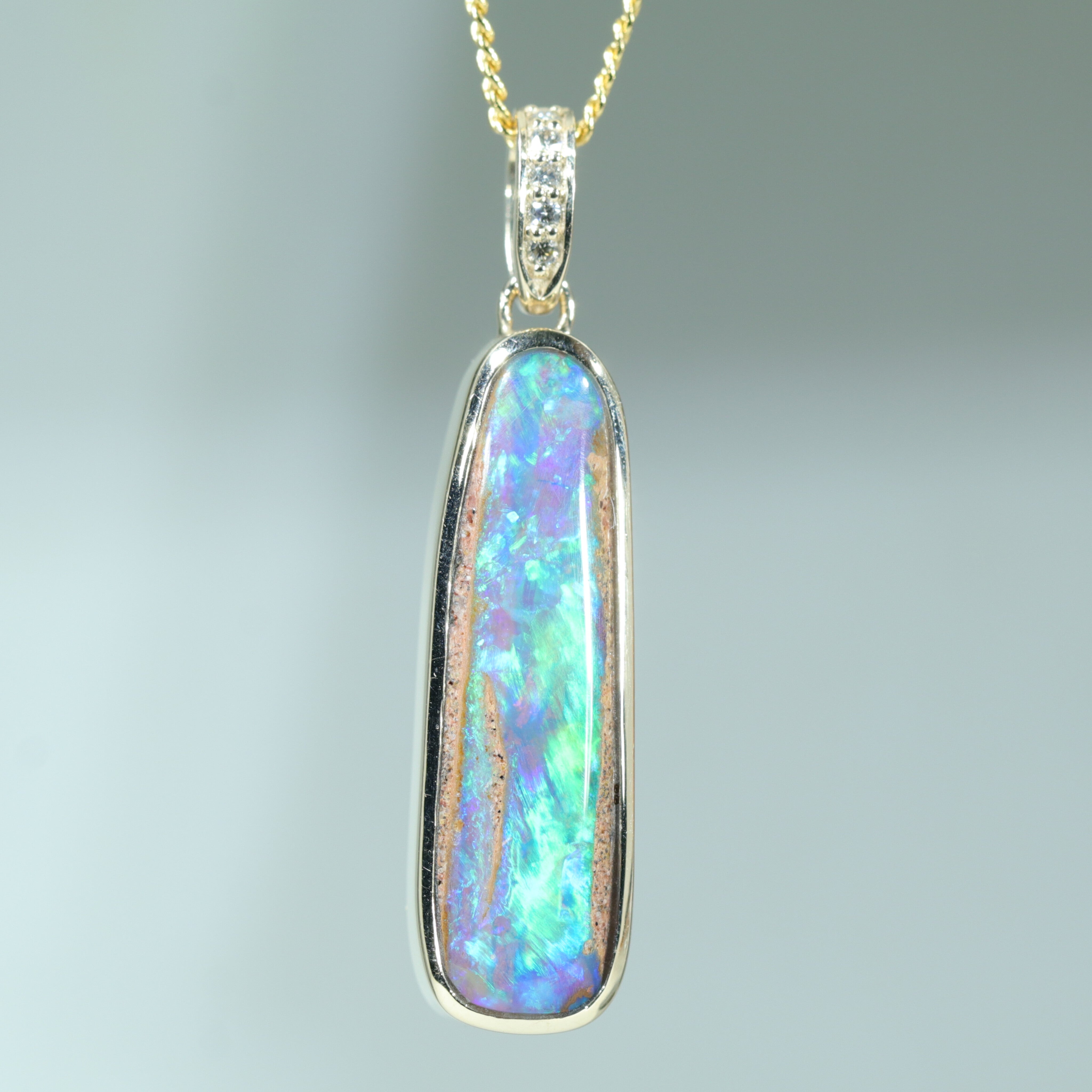Natural Solid Australian Pipe Opal and Diamond Gold Pendant (25mm x 7mm) Code - Z103