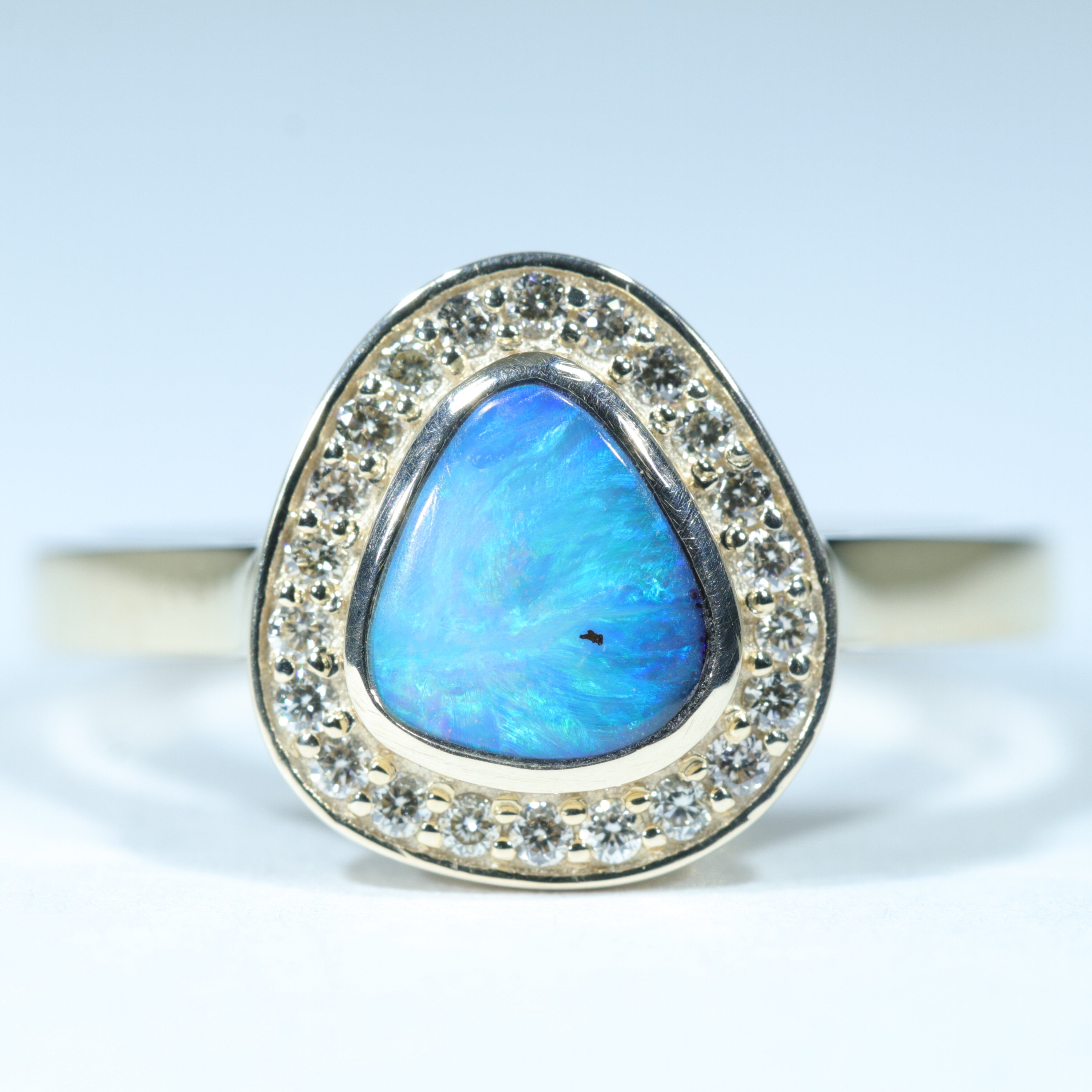 Australian Solid Boulder Opal and Diamond Gold Ring - Size 7.25 US Code T32