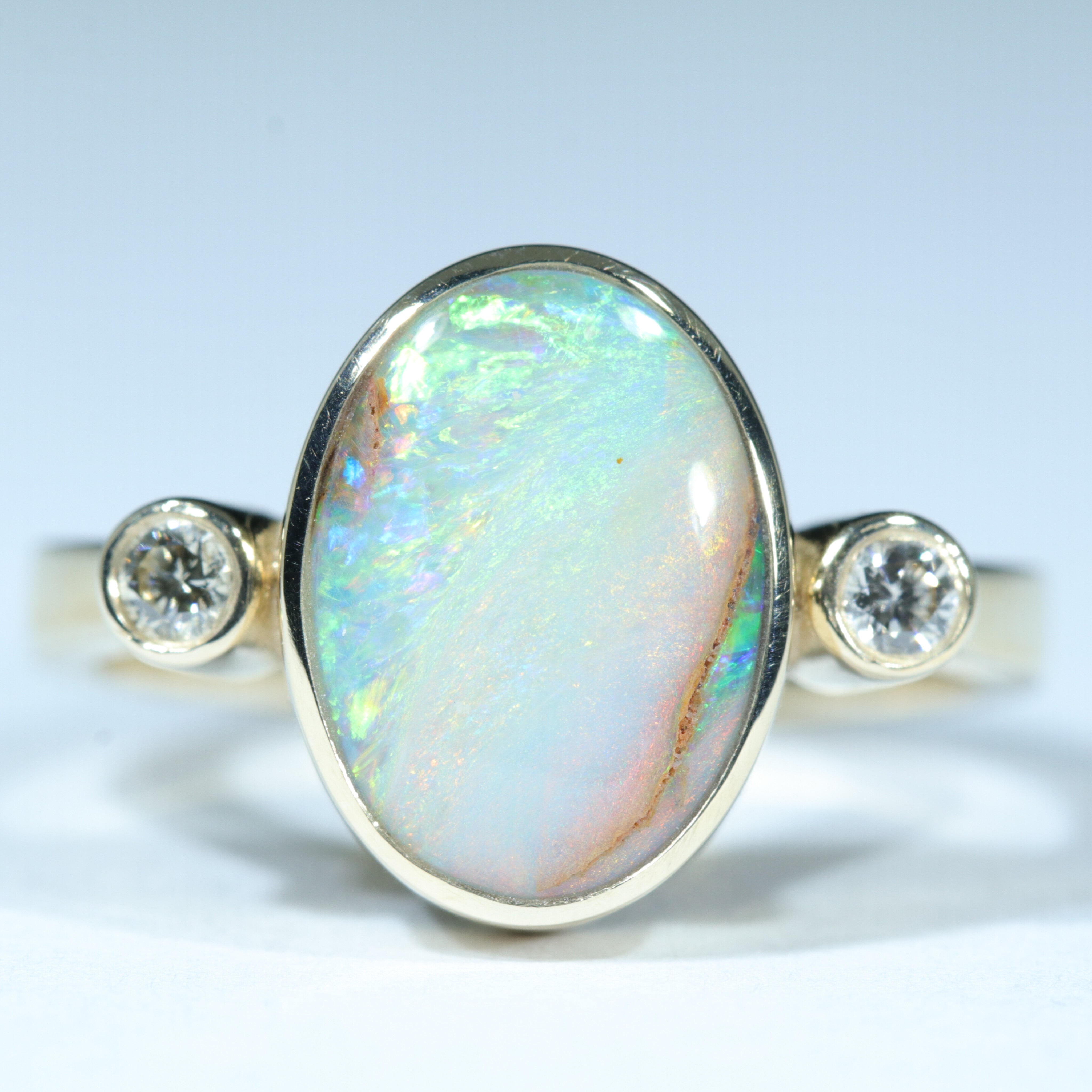 Natural Solid Australian Pipe Opal and Diamond Gold Ring - Size 7  US Code - T05