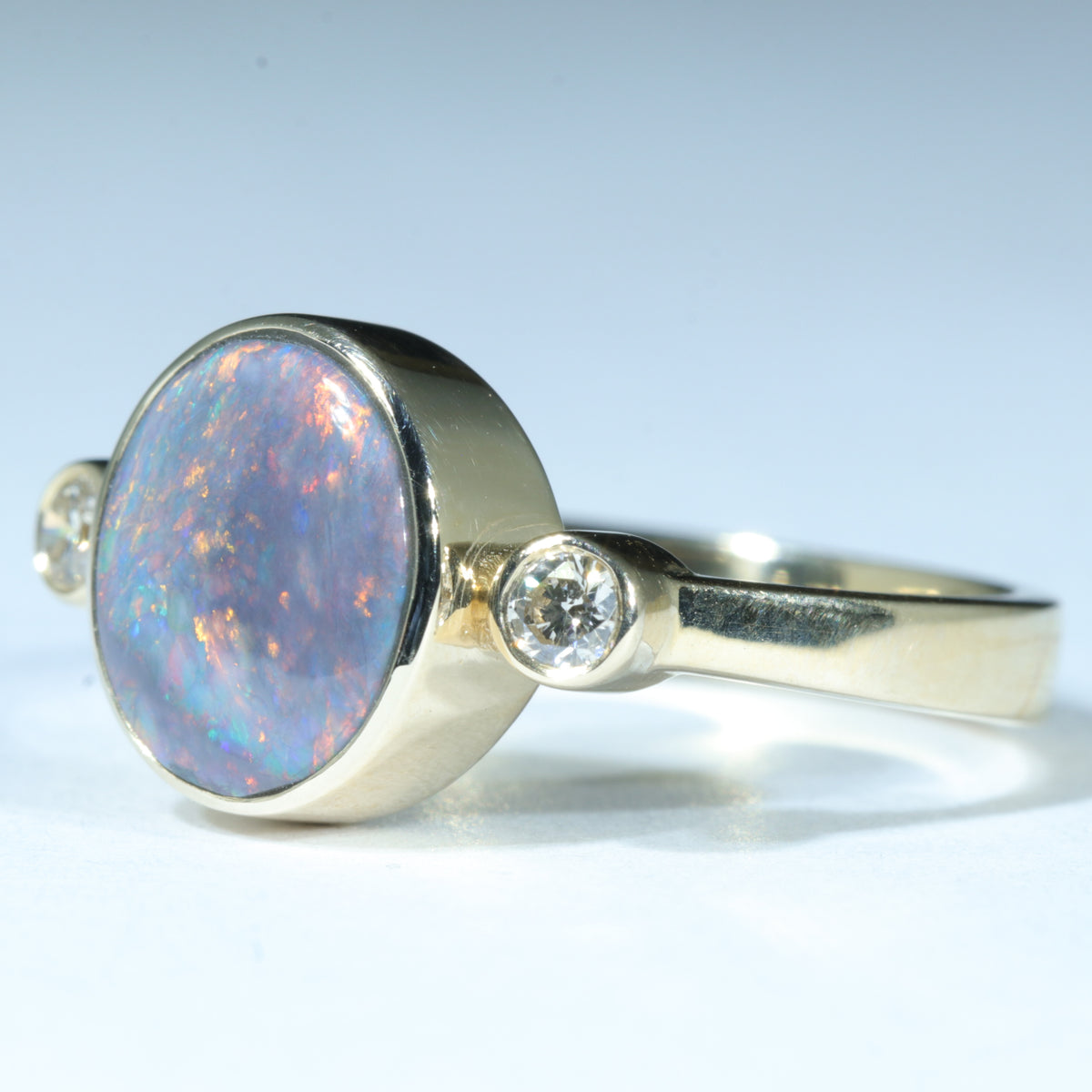Lightning Ridge Black Opal Ring - Diamonds