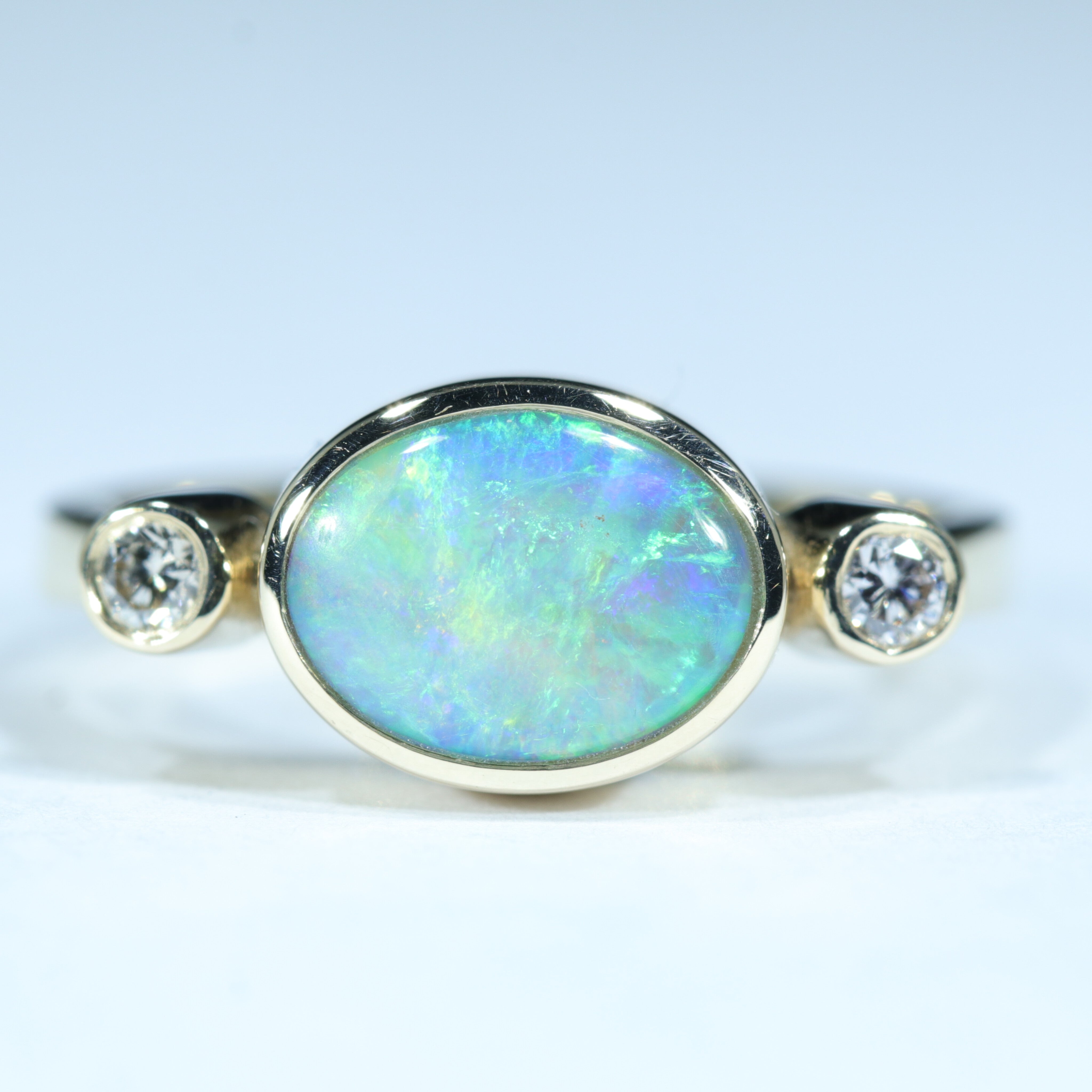 Natural Solid Australian Pipe Opal and Diamond Gold Ring - Size 5.5US Code - T07
