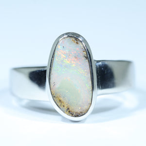 Natural Australian Boulder Opal Silver Ring
