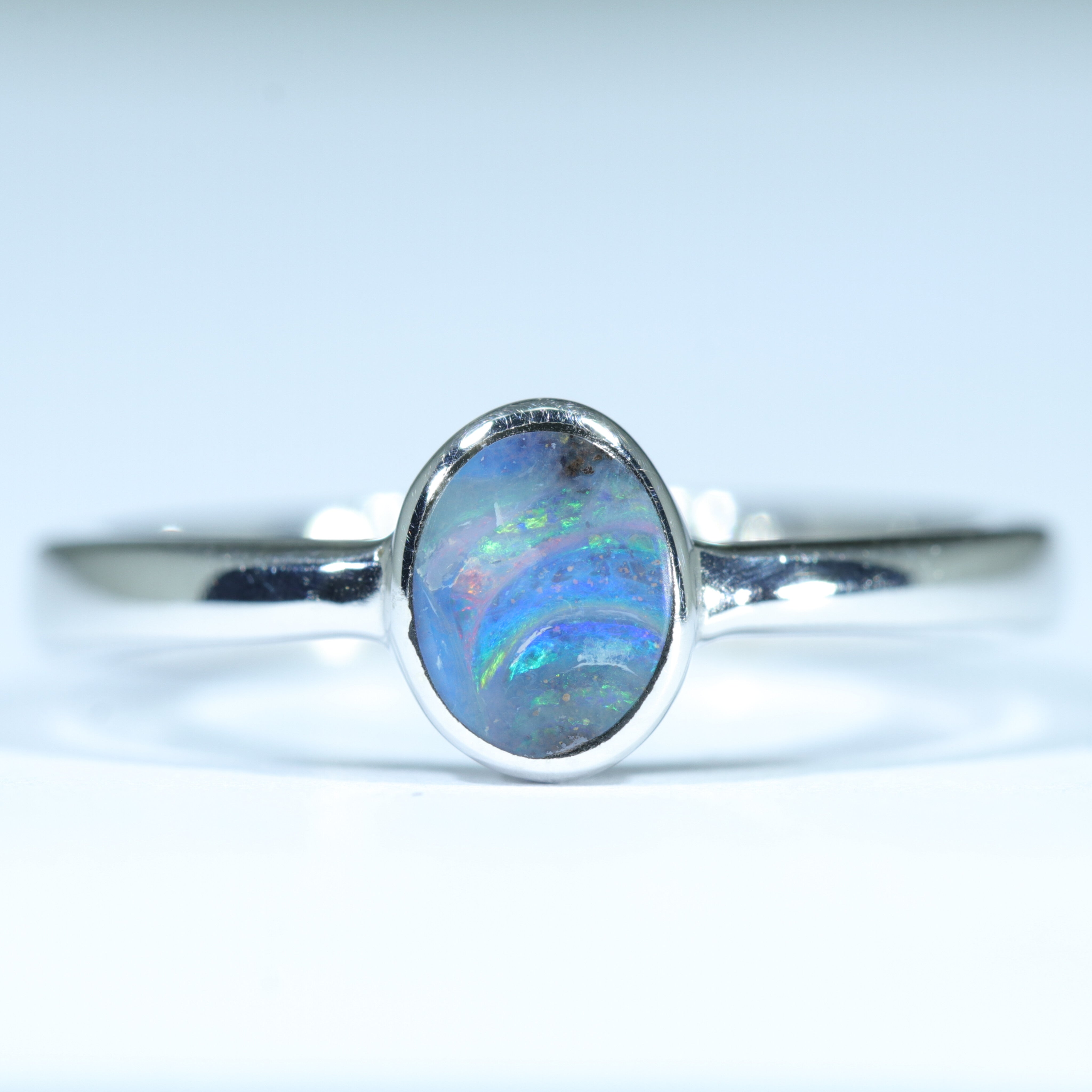 Australian Solid Boulder Opal Silver Ring - Size 7 Code CC454