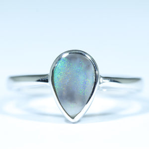 Natural Australian Lighting Ridge Silver Opal Ring