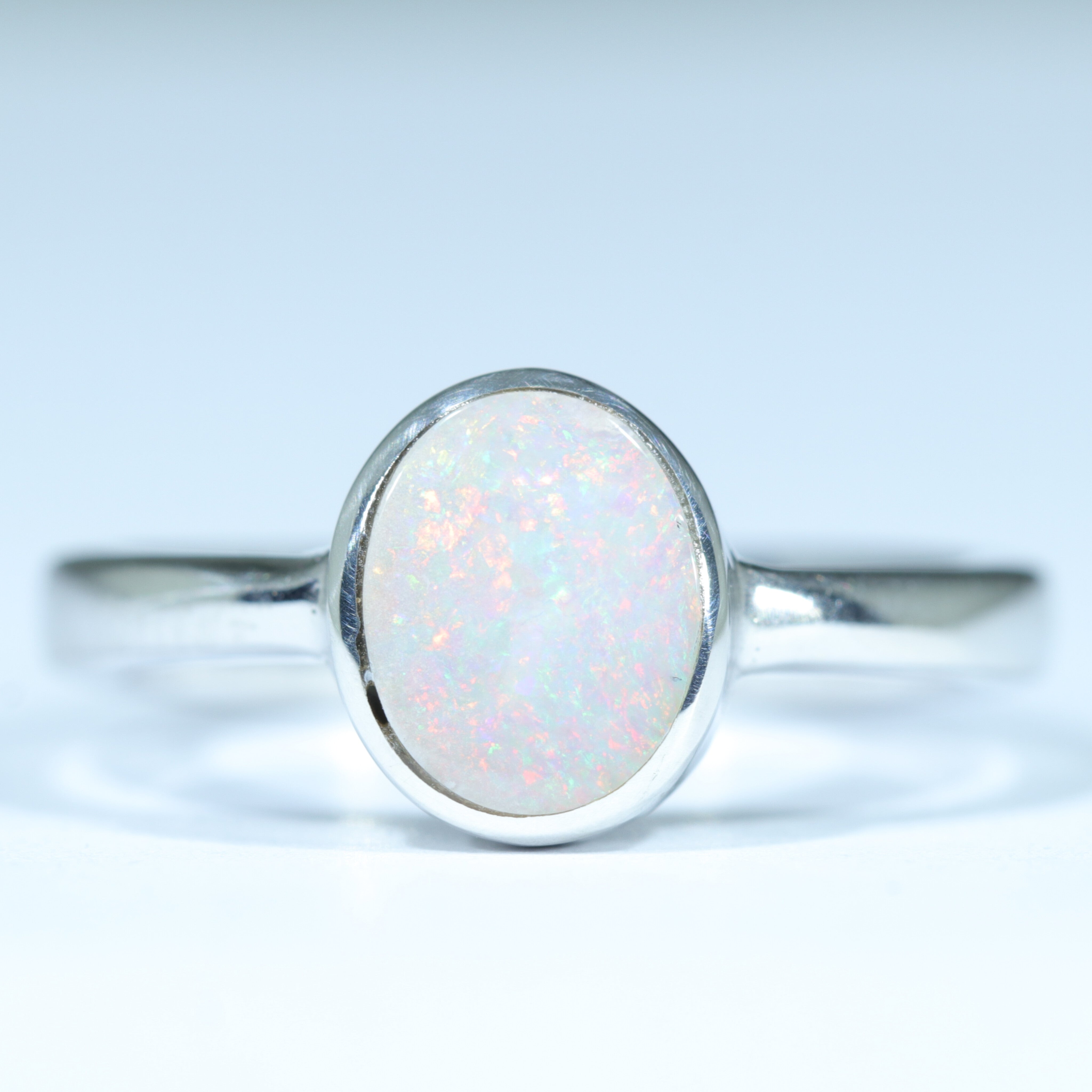 Lightning Ridge Solid White Opal Silver Ring - Size 5.25 Code CC457