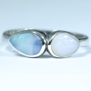 Natural Australian Boulder and Lightning Ridge Opal Silver Ring