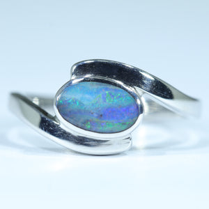 Natural Australian Opal Shop - Silver Solid Boulder Opal Ring
