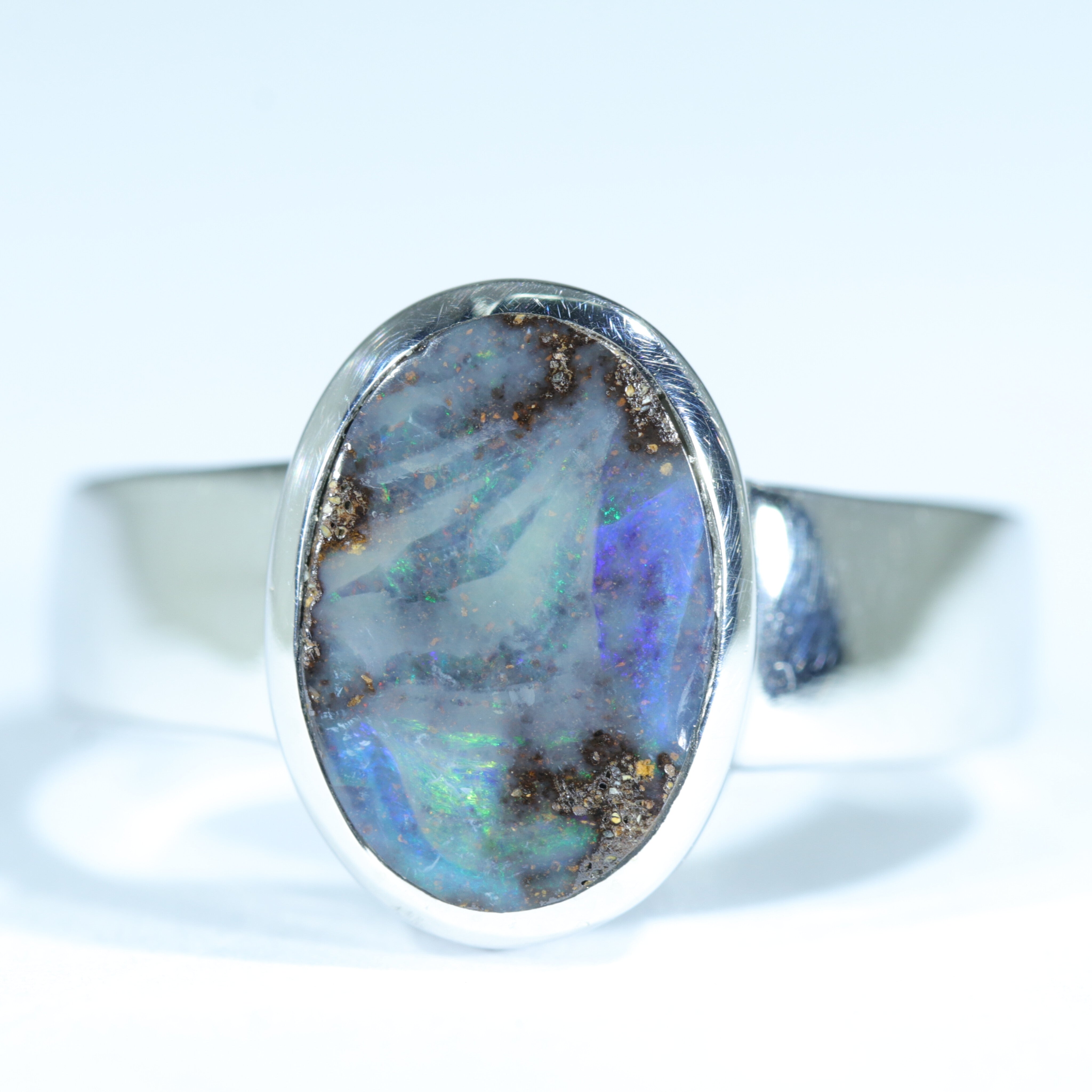 Australian Solid Boulder Opal Silver Ring - Size 8.5 Code CC498