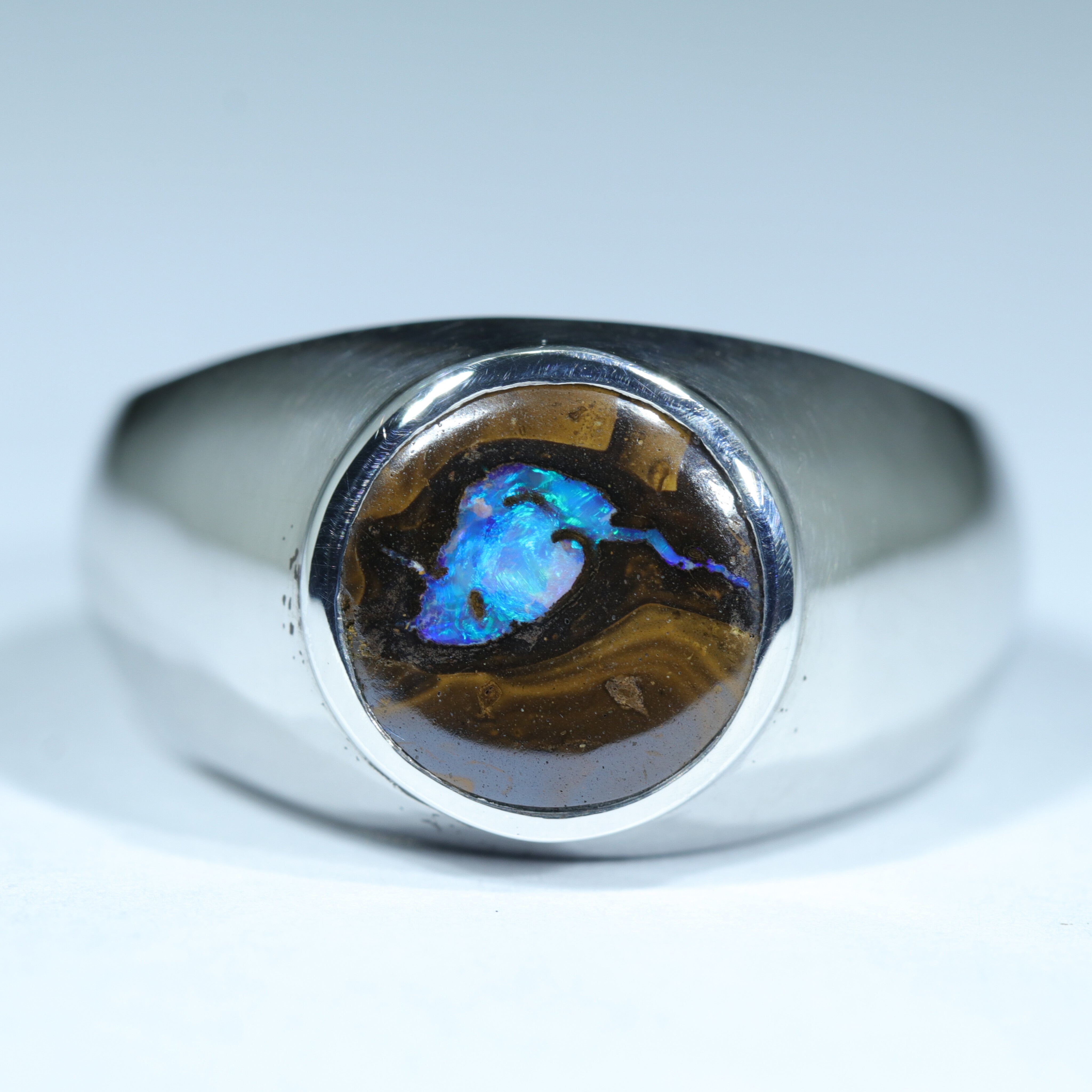 Natural Boulder Opal Matrix Mens Silver Ring - Size 9.25 Code - MM52