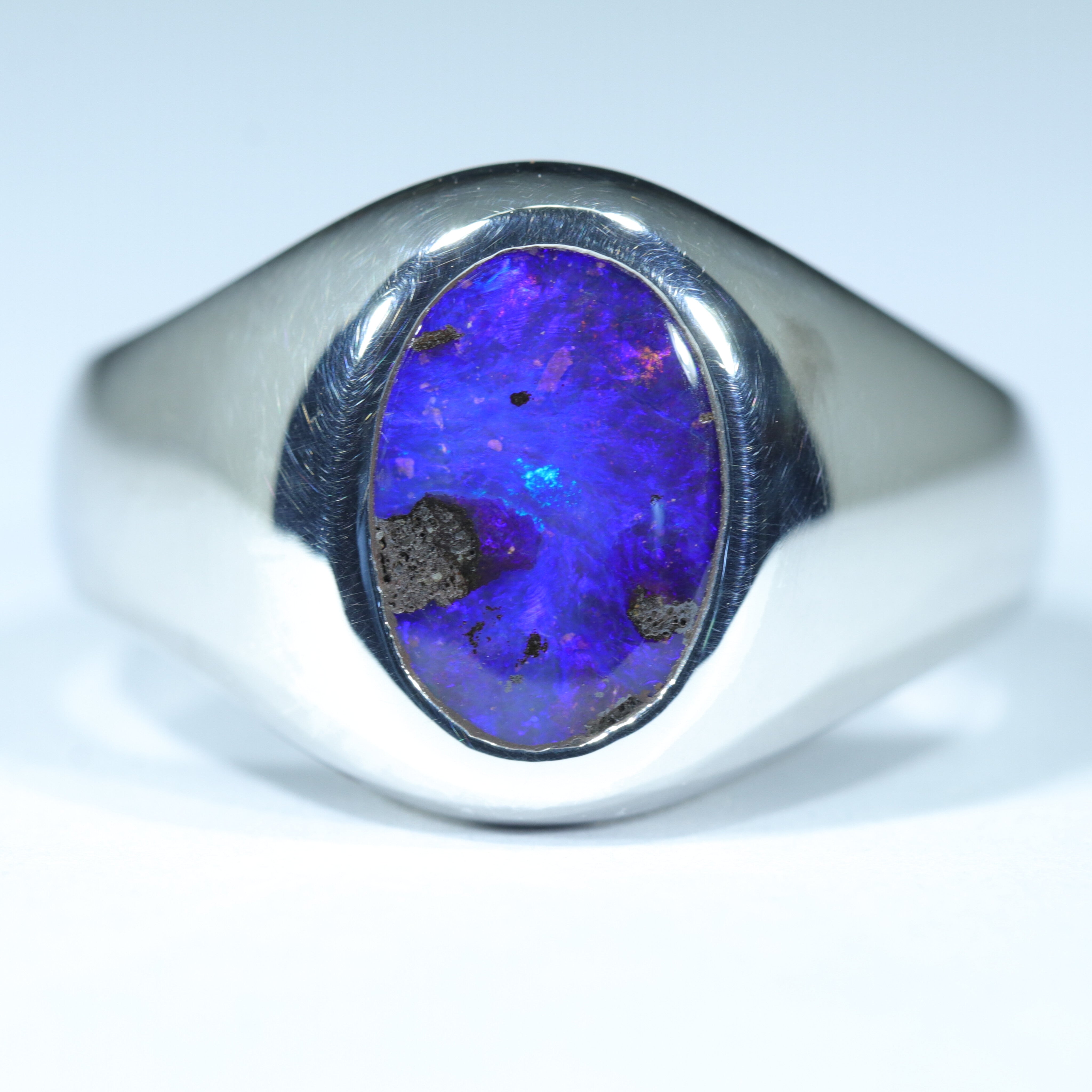 Natural Boulder Opal Mens Silver Ring - Size 10 Code - MRX
