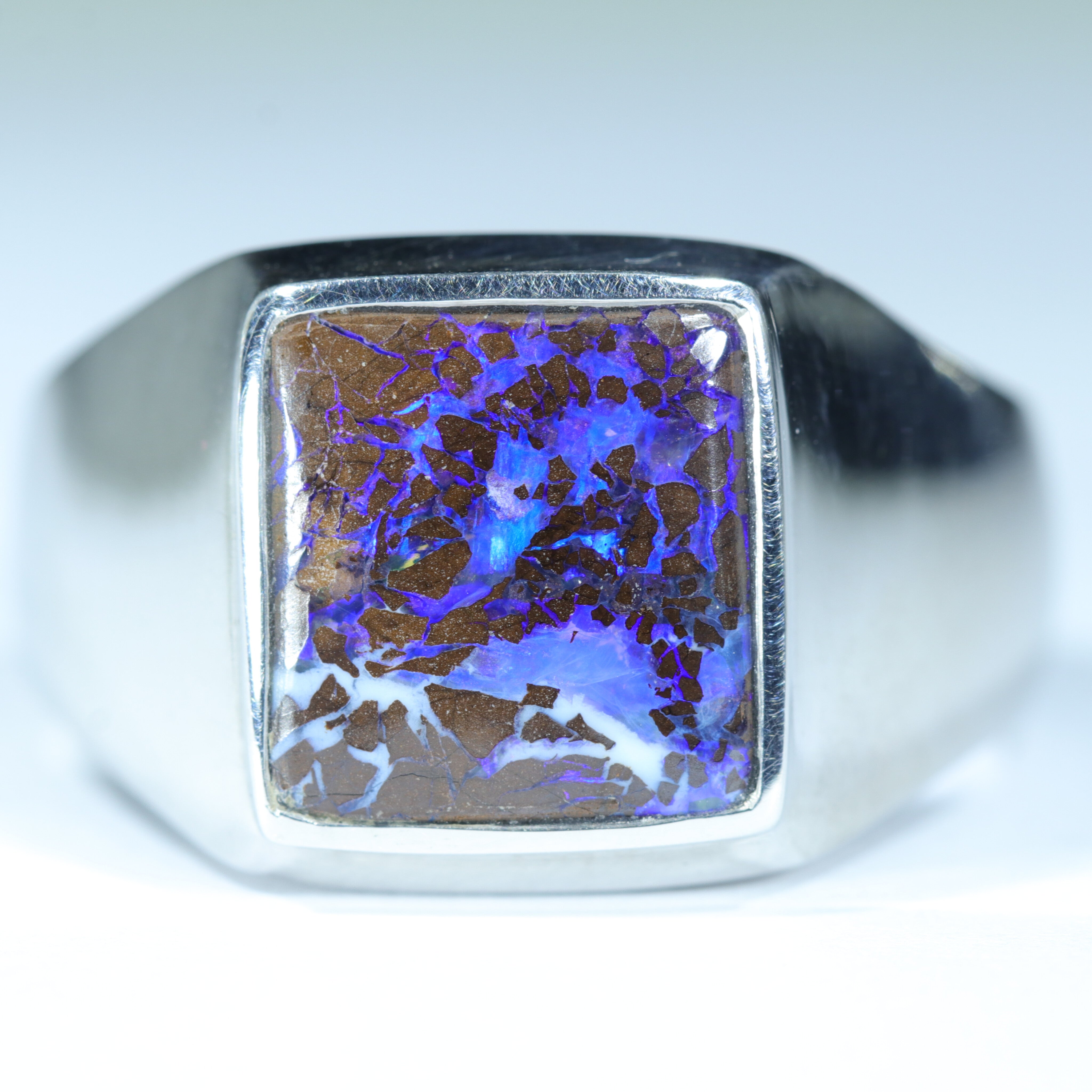 Natural Boulder Opal Matrix Mens Silver Ring - Size 11 Code - MR13