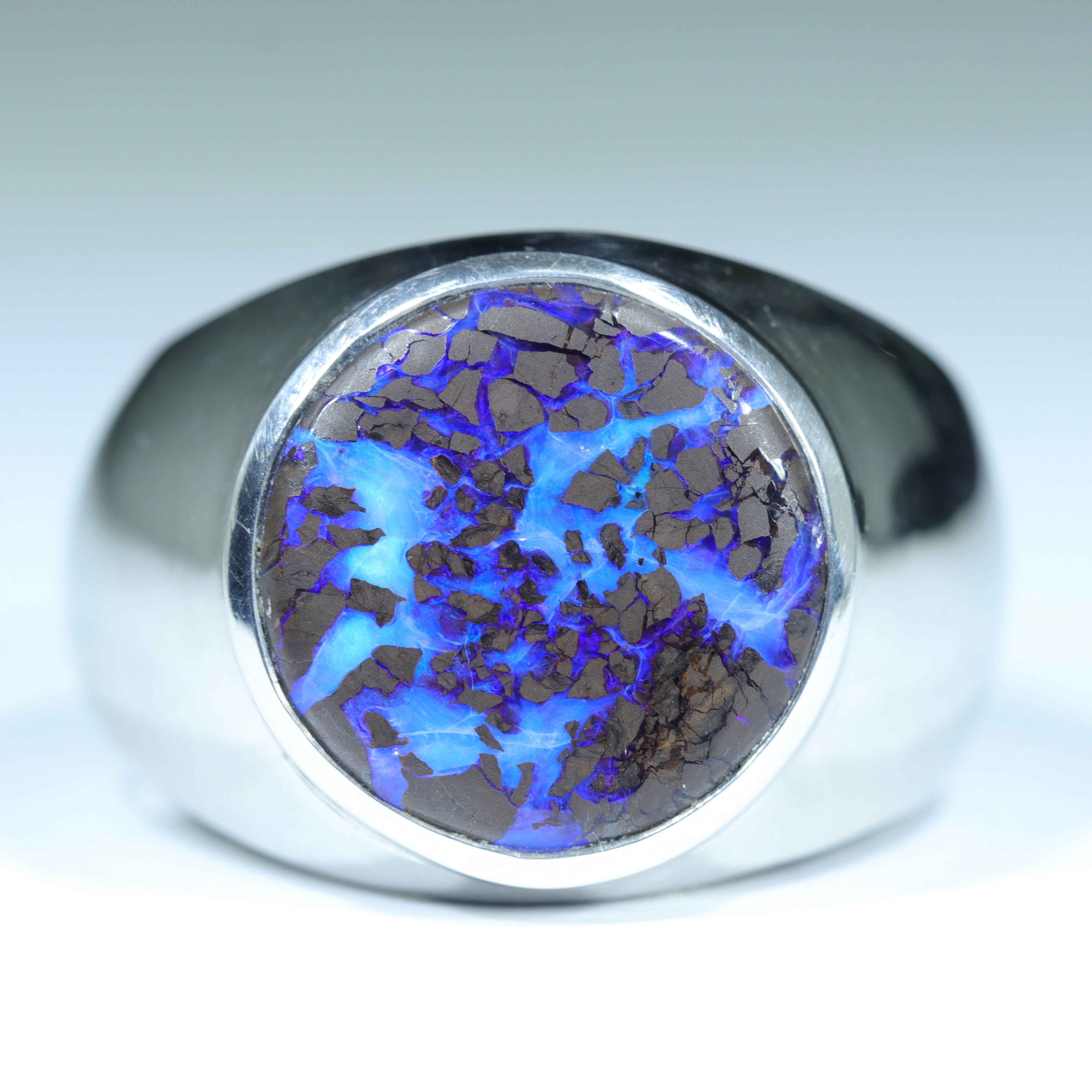 Natural Boulder Opal Matrix Mens Silver Ring - Size 11 Code - MR05