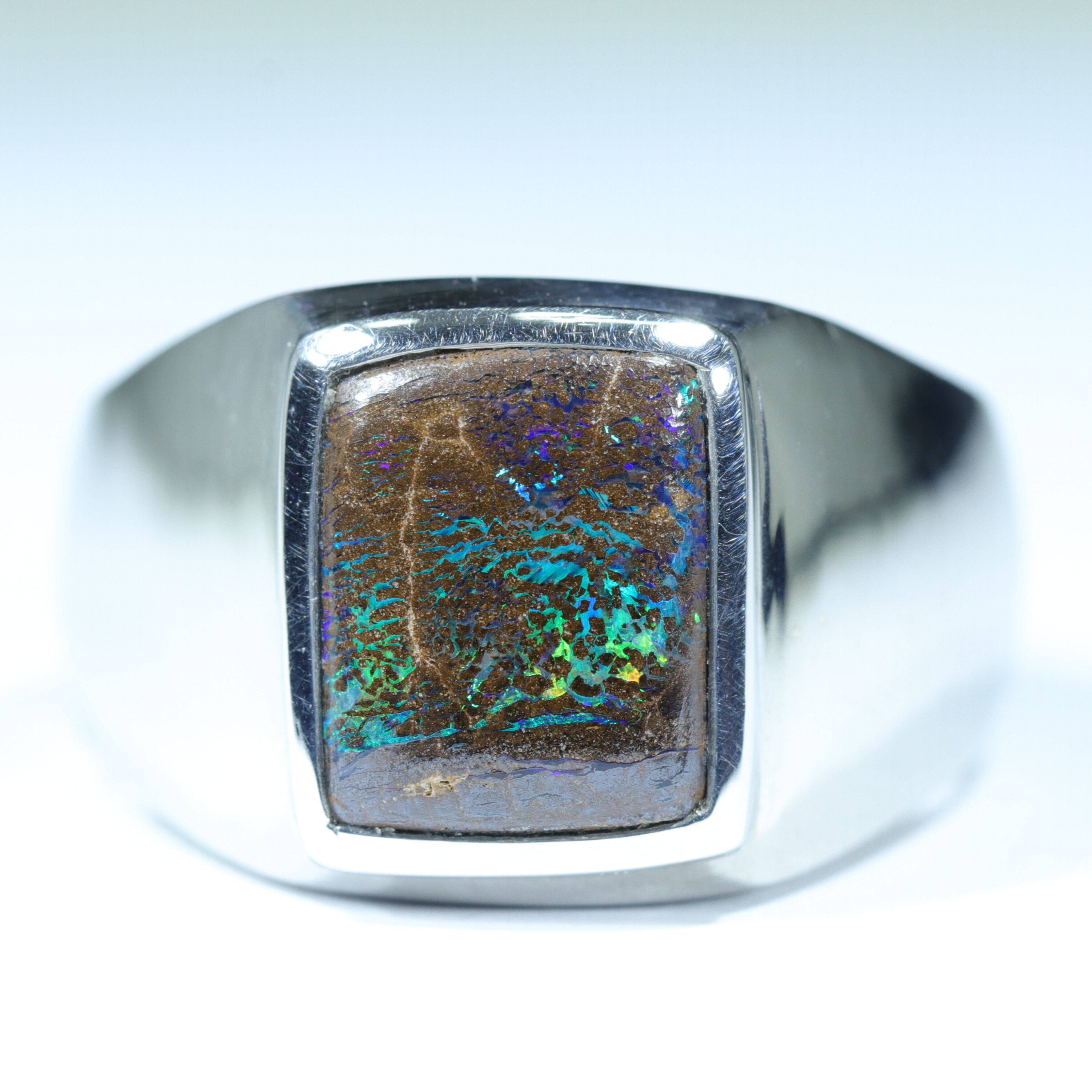 Natural Boulder Opal Matrix Mens Silver Ring - Size 10.5 Code - MR24