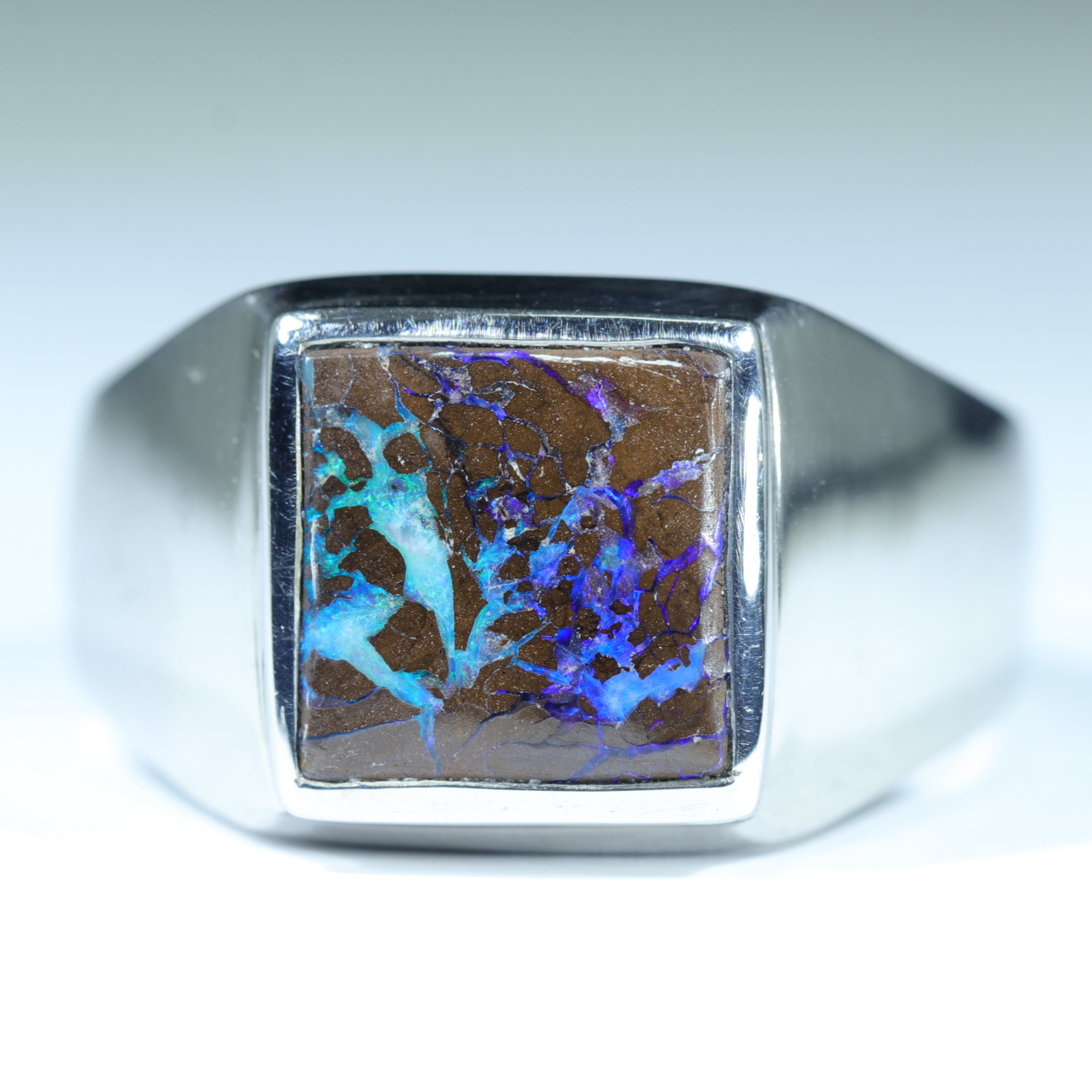 Natural Boulder Opal Matrix Mens Silver Ring - Size 11.75 Code - MR09