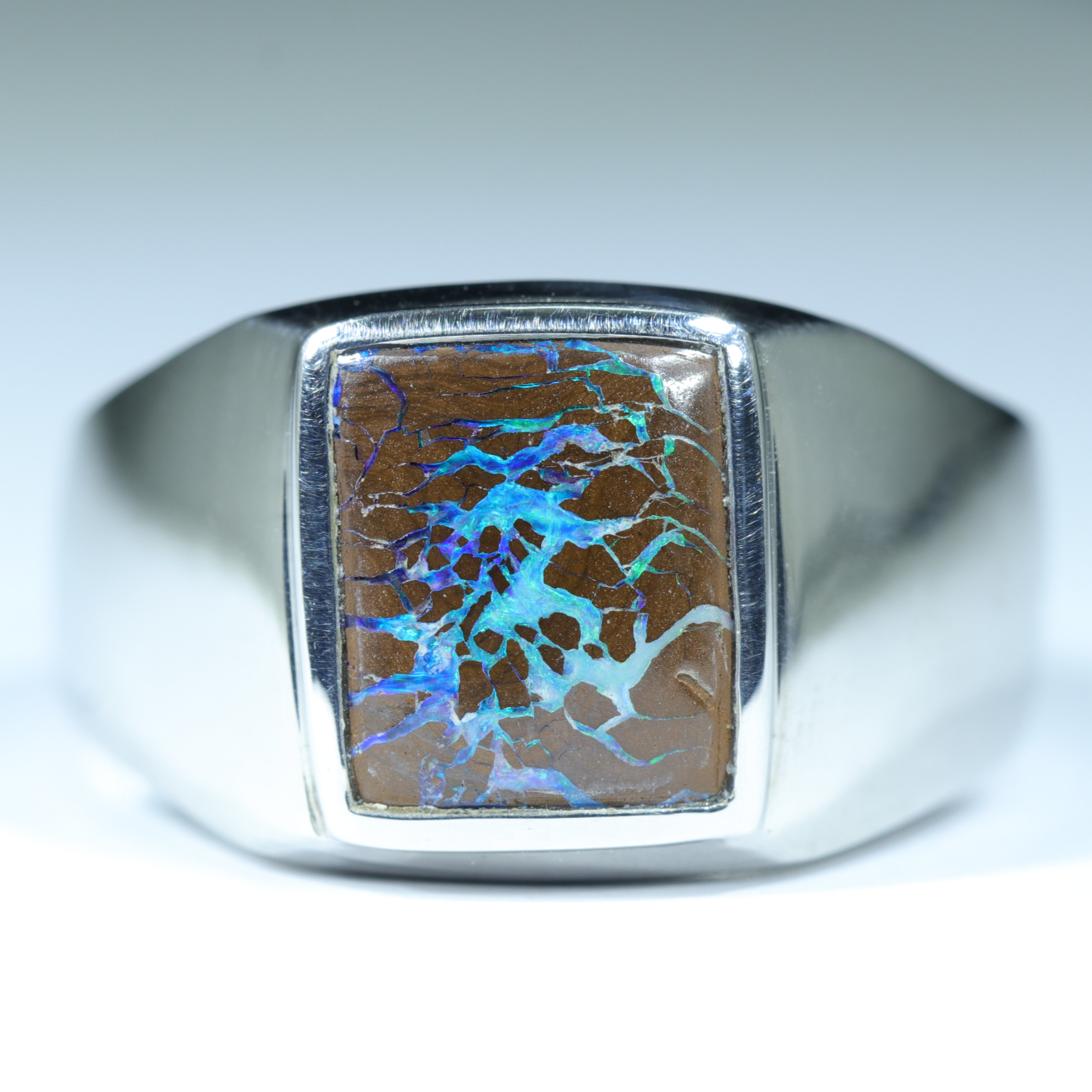 Natural Boulder Opal Matrix Mens Silver Ring - Size 12.5 Code - MR10