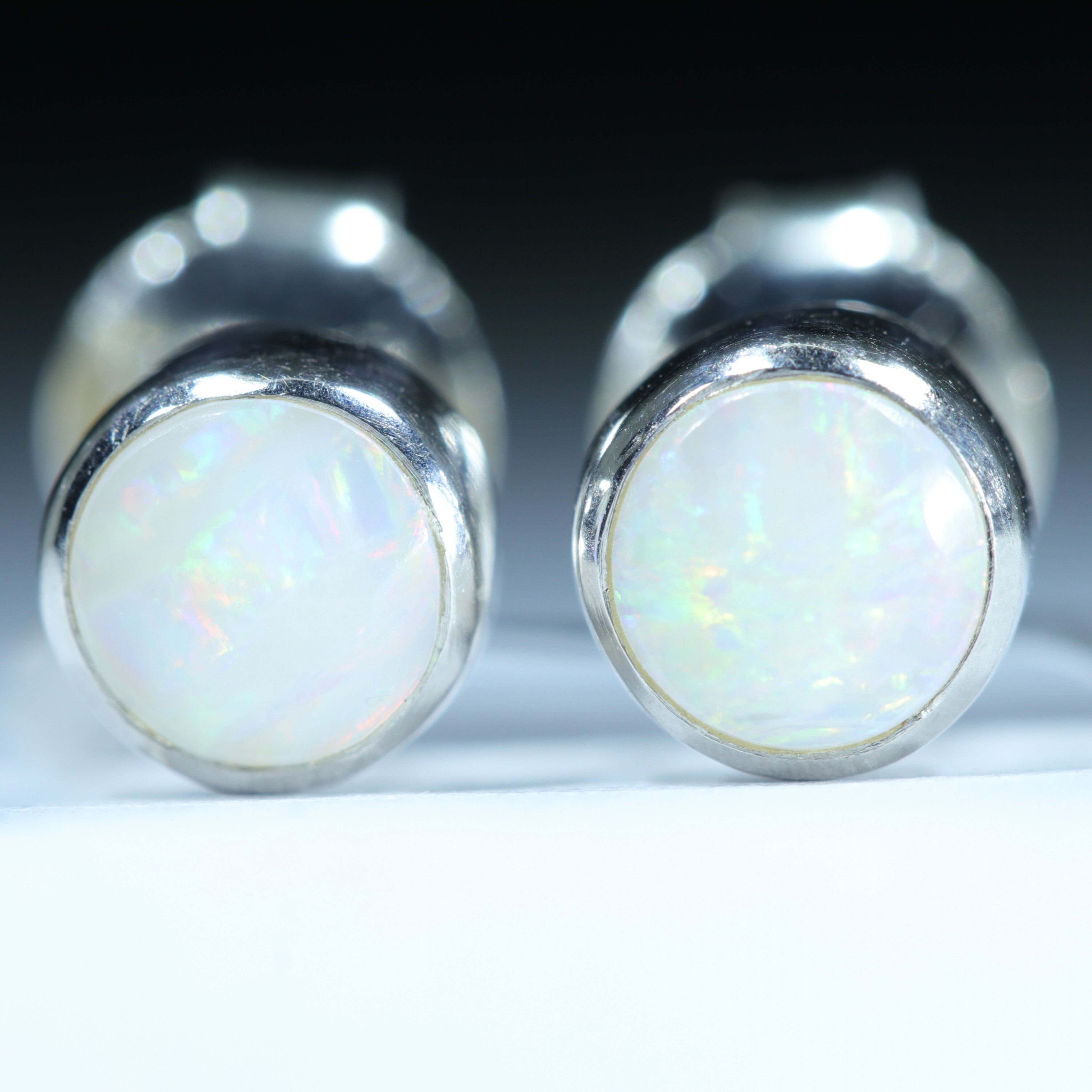 Coober Pedy White Opal Silver Stud Earring (5mm x 5mm) Code - V631