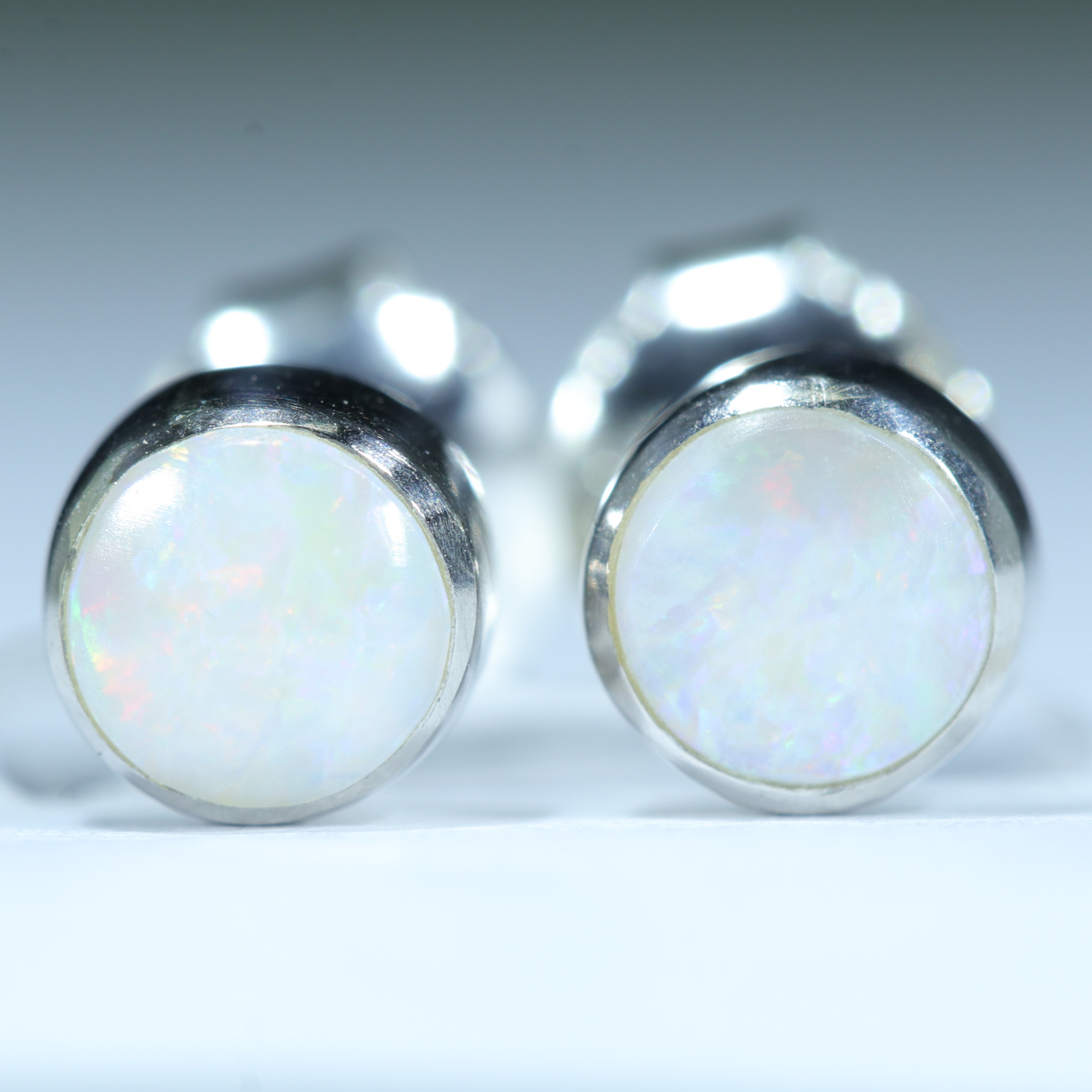 Coober Pedy White Opal Silver Stud Earring (5mm x 5mm) Code - V62